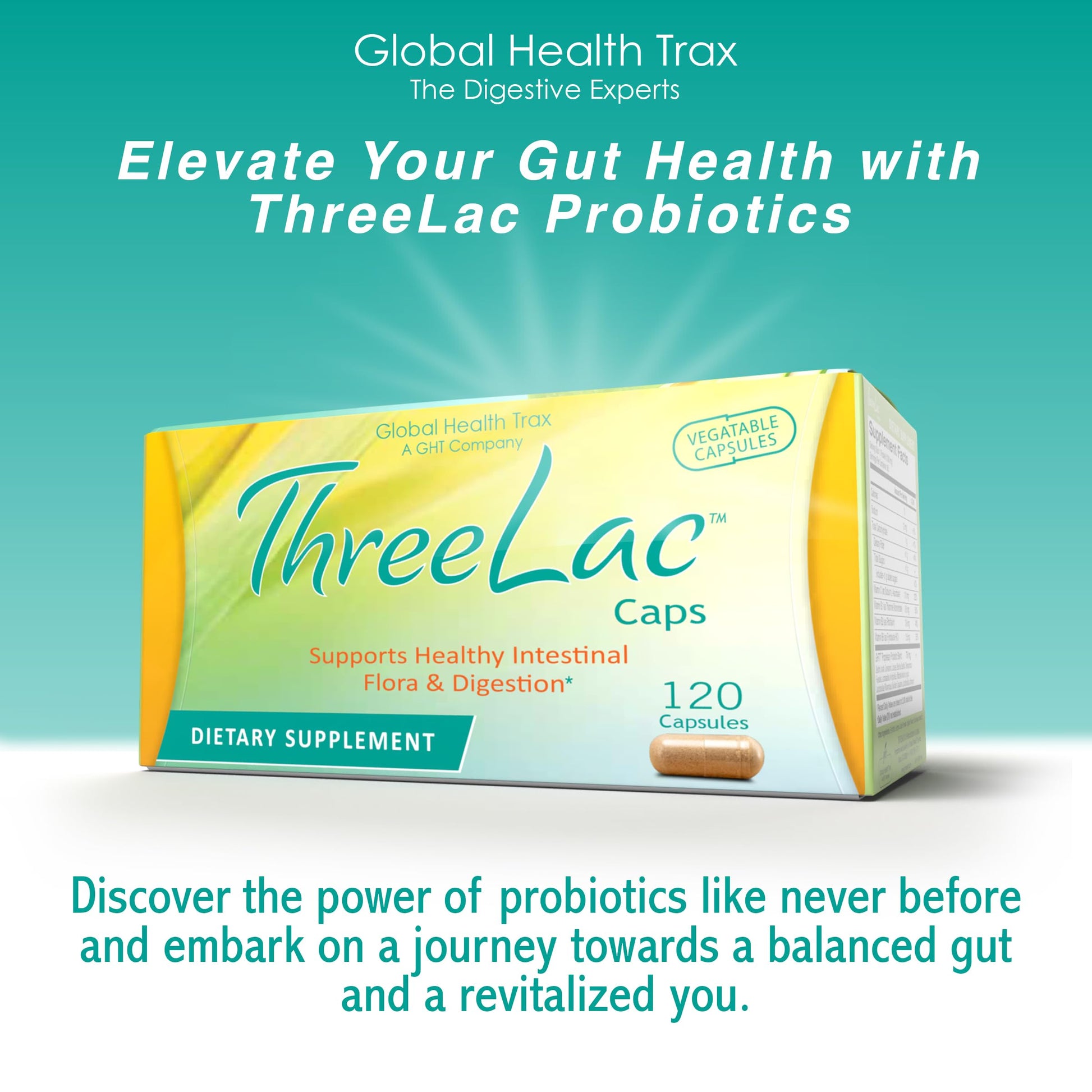 Global Health Trax GHT - ThreeLac Probiotic Capsules, 120 Count - Comprehensive Digestive Support for Men, Women, and Children - Immune System and Gut Balance, Non-GMO ght Global Health TraxBuy Supplements Australia