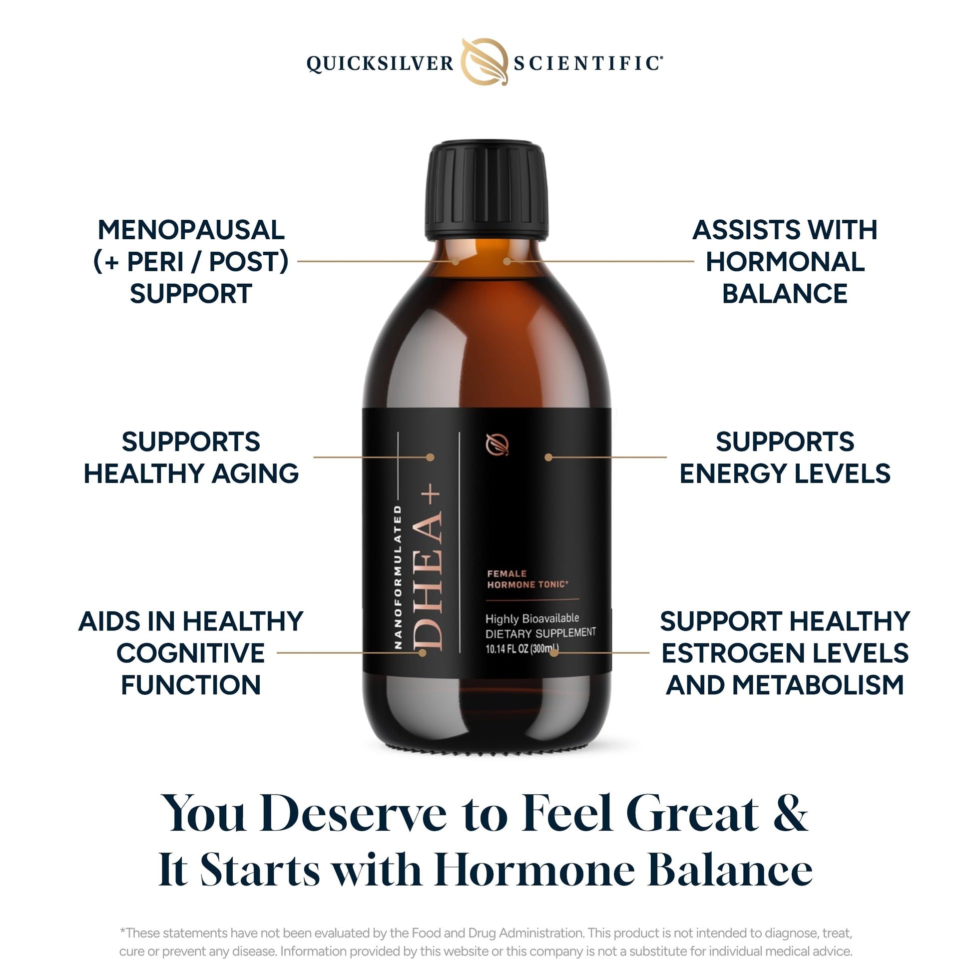 Quicksilver Scientific Nanoformulated Liquid DHEA+ Female Tonic - Micronized DHEA, Pregnenolone, DIM, Chrysin + Herbal Extracts for Woman - Menopause + Perimenopause Support (10.14oz / 300ml) Quicksilver ScientificBuy Supplements Australia