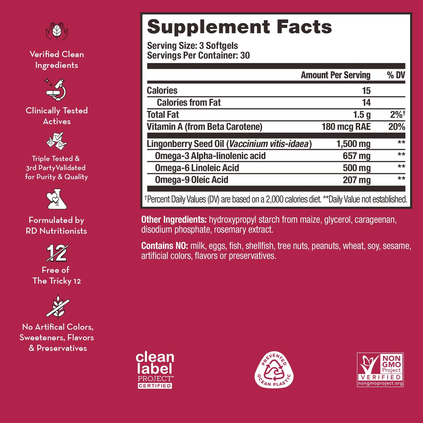 HUM Arctic Repair Clear Skin Supplement with Omega 3, Vitamin E, A, and Lingonberry Seed Oil, Skin Repair with Omega 3 6 9 to Help Support Appearance of Wrinkles & Hydrate, 90 Vegan Softgels HUMBuy Supplements Australia