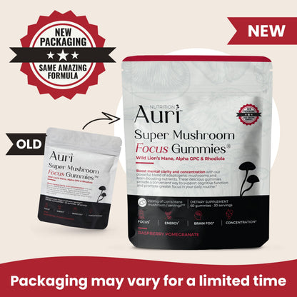 Auri Nutrition Super Mushroom Focus Gummies w/Lion's Mane, Alpha GPC & Rhodiola – Mushroom Supplement to Support Cognitive Function, Mental Clarity, Focus & Energy