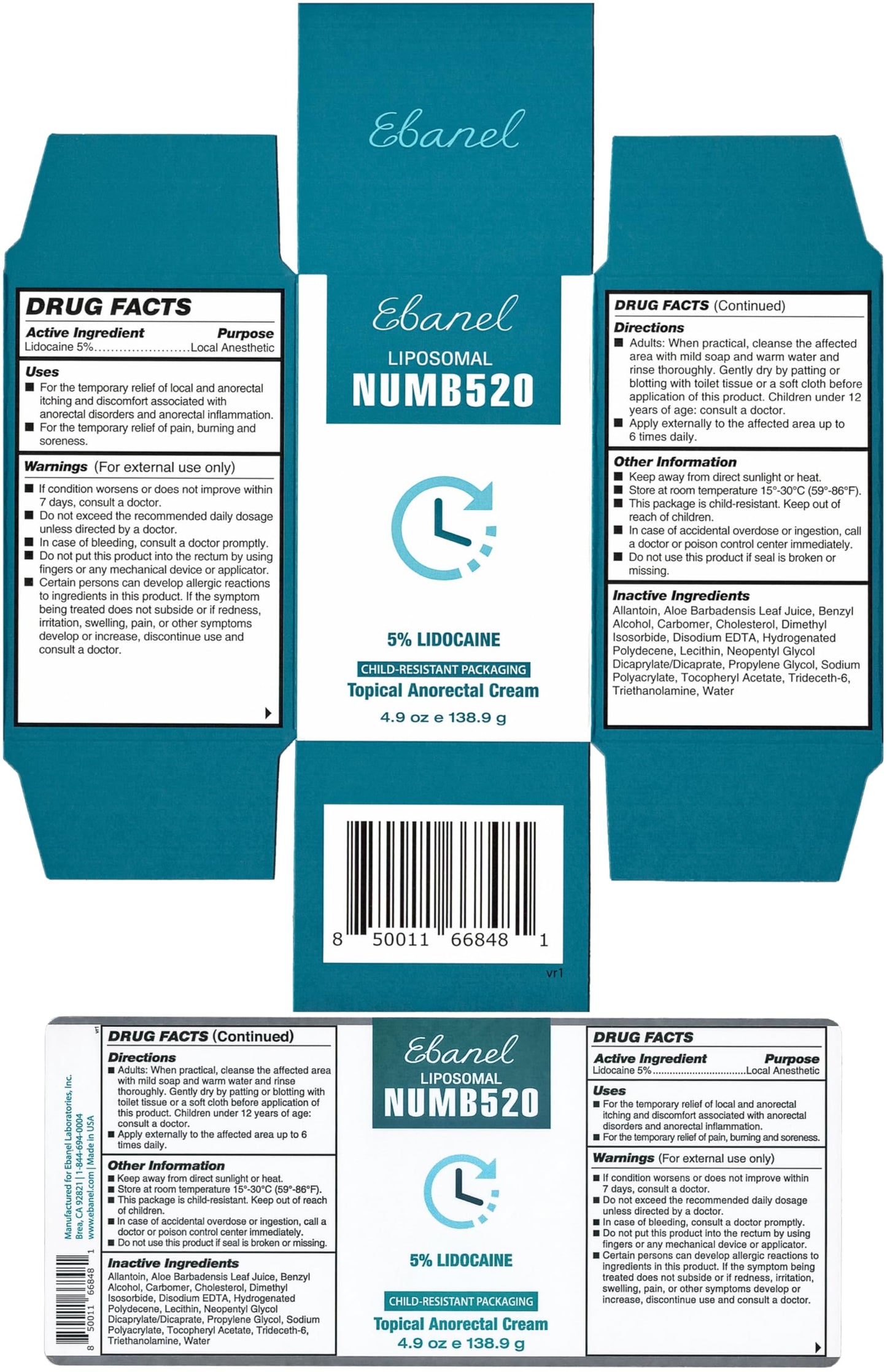 Ebanel 5% Lidocaine Numbing Cream, Pain Relief Burn Itch Cream, Maximum Strength Topical Anesthetic with Allantoin, Vitamin E for Local and Anorectal Uses, Hemorrhoid Treatment, 4.9 Oz Gosupps WWW buy supplements Au