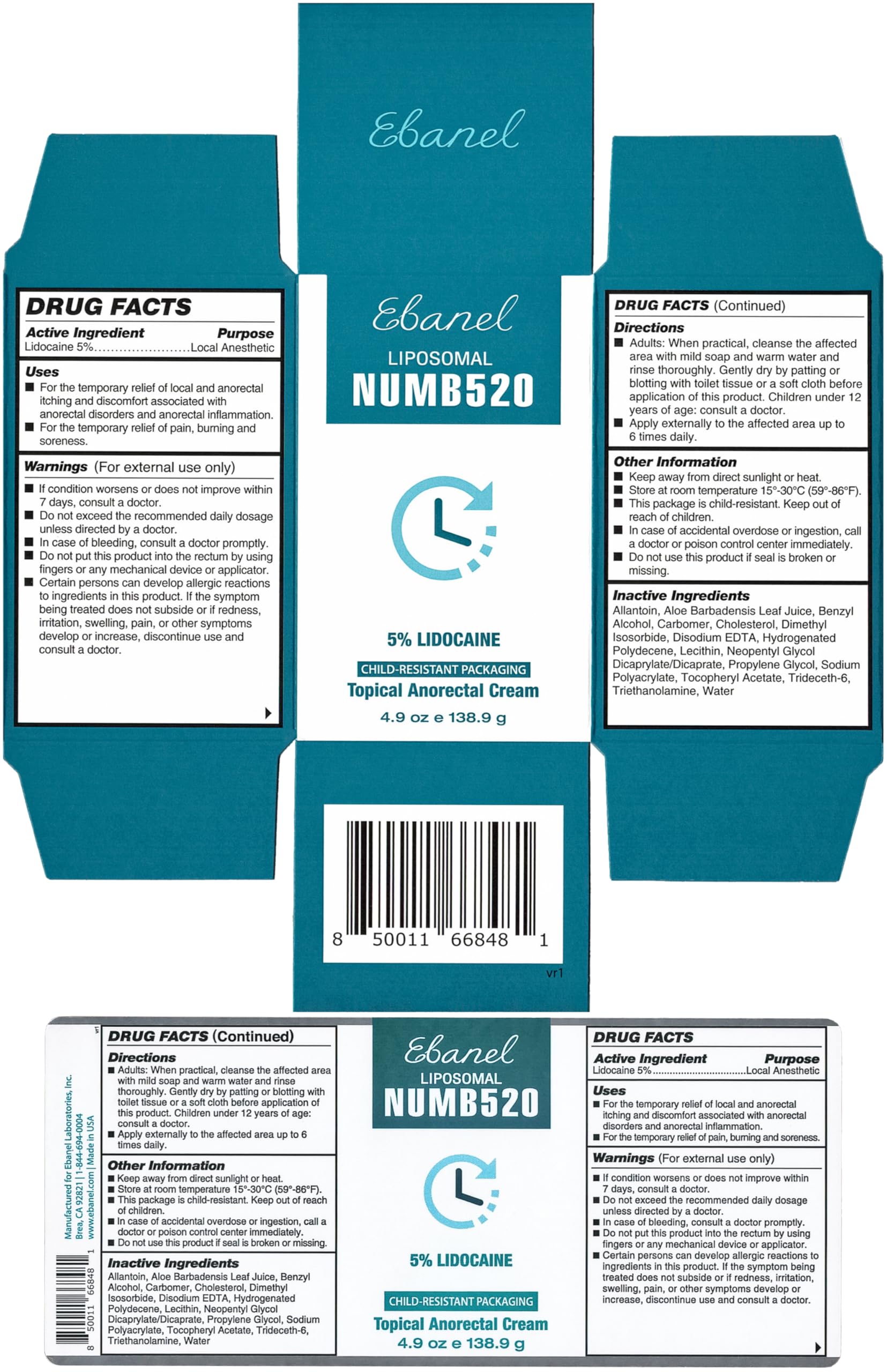 Ebanel 5% Lidocaine Numbing Cream, Pain Relief Burn Itch Cream, Maximum Strength Topical Anesthetic with Allantoin, Vitamin E for Local and Anorectal Uses, Hemorrhoid Treatment, 4.9 Oz Gosupps WWW buy supplements Au