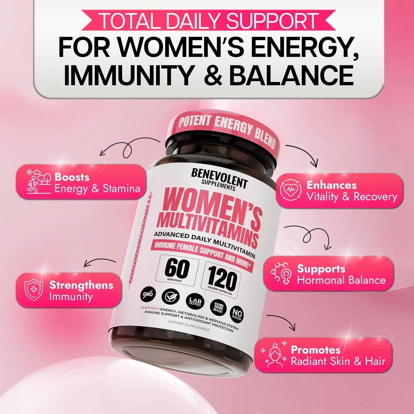 Multivitamin for Women - Supplement for Energy, Immunity, & Female Support - Daily Vitamins for Women with Biotin, Calcium, Magnesium Benevolent Nourishment