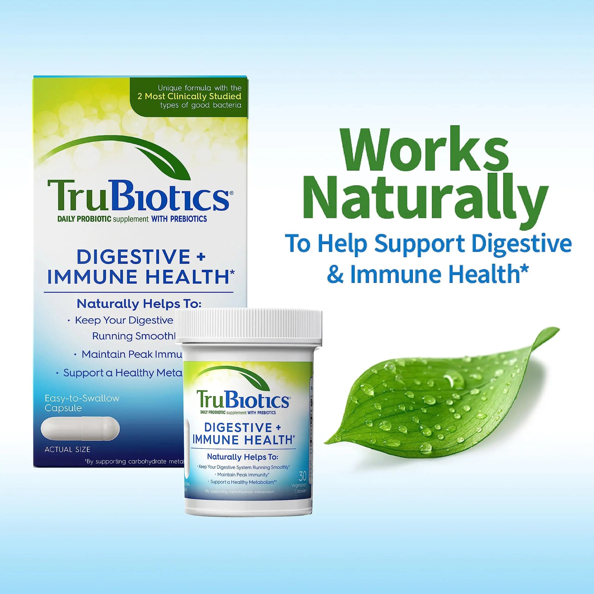TruBiotics Probiotics for Digestive & Immune Health, Supports Regularity & Helps Relieve Abdominal Discomfort, Gas & Bloating, 2 Clinically Studied Probiotic Strains, Plus Prebiotics, 30 Capsules TruBioticsBuy Supplements Australia