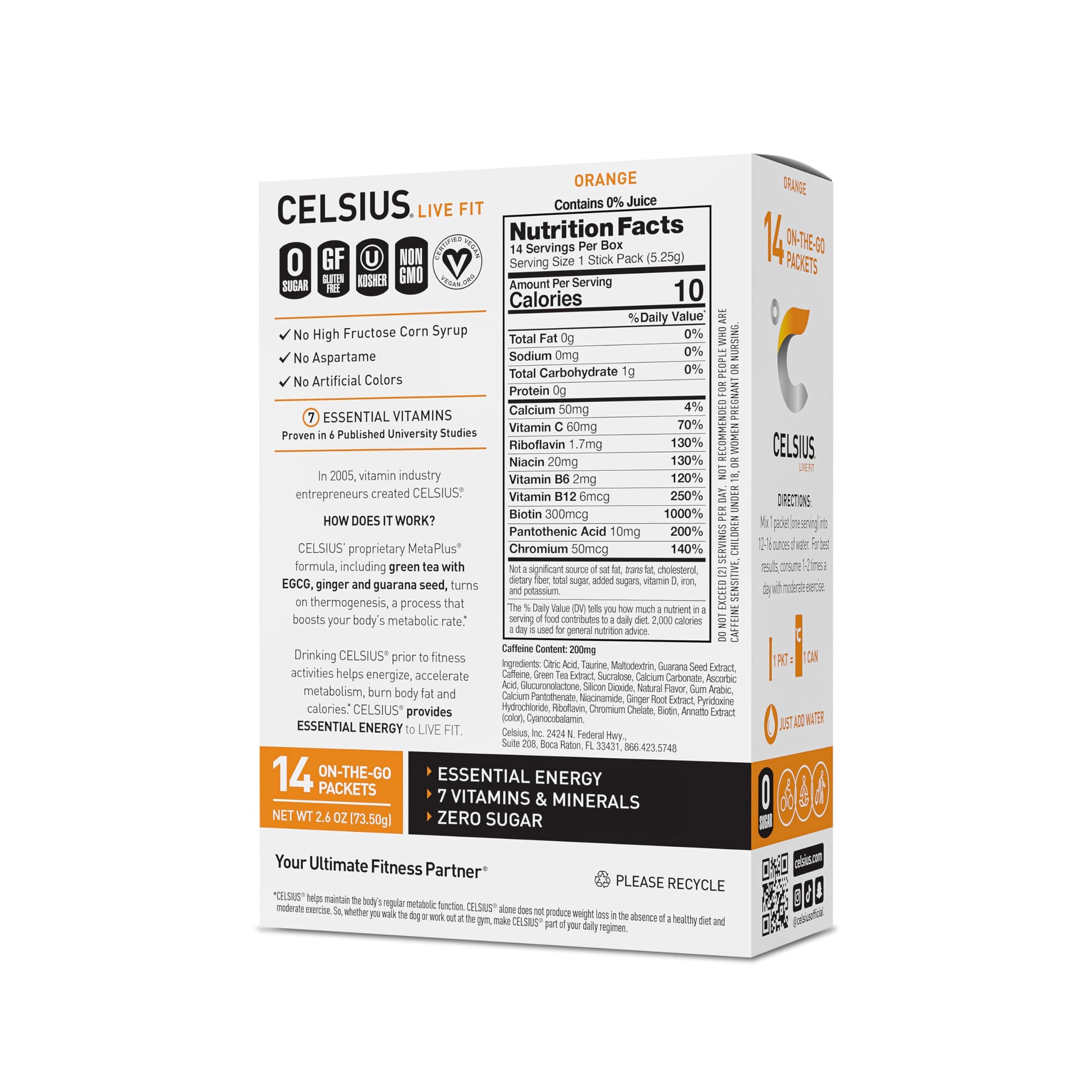 CELSIUS On-the-Go Powder Stick Zero Sugar, Orange, 2.6 Oz (14 Sticks per Pack) CELSIUSBuy Supplements Australia