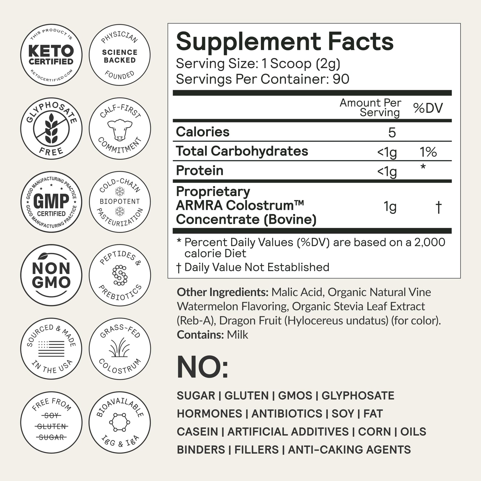 ARMRA Colostrum™ Premium Powder, Grass Fed, Gut Health Bloating Immunity Skin & Hair, Contains 400+ Bioactive Nutrients, Keto, Gluten & Fat Free (Vine Watermelon Bundle | 120 Servings) ARMRABuy Supplements Australia