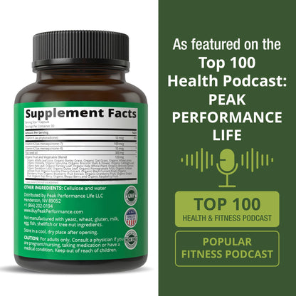 Vitamin K with Whole Food Blend of 25+ Vegetables and Fruits for Max Absorption. Vegan Capsules Supplement. Vitamins K1, K-2 MK4 + K2 Natto MK7. Alternative to Drops, Gummies. VIT K with K 2 and MK-7 Peak PerformanceBuy Supplements Australia