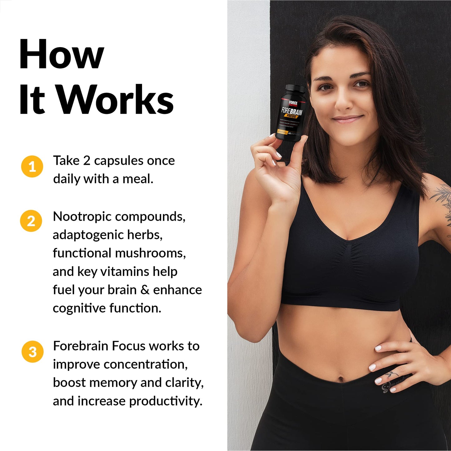 Forebrain Focus Brain Booster, Brain Supplement to Boost Clarity & Concentration, Improve Memory & Sharpness & Productivity, Nootropic Brain Support Supplement, Force Factor, 120 Capsules, Black Force FactorBuy Supplements Australia