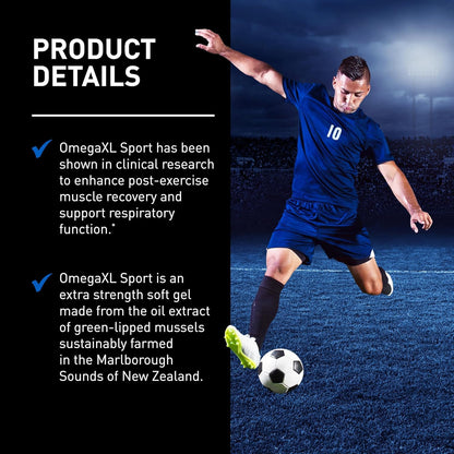 OmegaXL Sport Extra Strength Muscle Recovery Supplement and Respiratory Support Supplement - Improves DOMS and ROM, Clinically Supported Green-Lipped Mussel Oil (60 Softgels) OmegaXL buy supplements Au