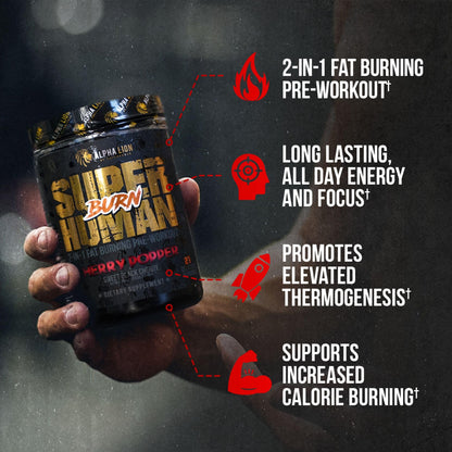 ALPHA LION Superhuman Burn – 2 in 1 Metabolism Booster Pre Workout and Thermogenic Burner for Men – Appetite Suppressant