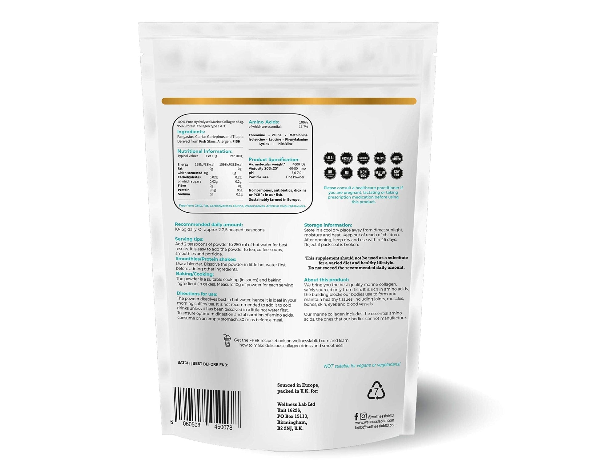 Cleanest Marine Collagen Peptides | Wellness Lab 454g | Type I,III | Highest Bioavailability Hydrolysed Protein Wellness LabBuy Supplements Australia