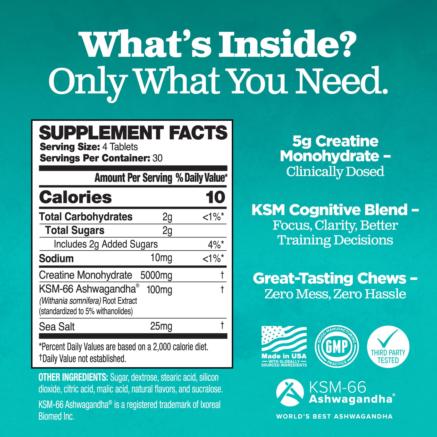 Creatine Chews - 5000mg Creatine Monohydrate Tablets for Men & Women with Ashwagandha KSM-66 - Low Sugar Muscle Support & Cognitive Boost - Gummy Alternative - 120 Count (Strawberry Lemonade) Attain NutrientsBuy Supplements Australia