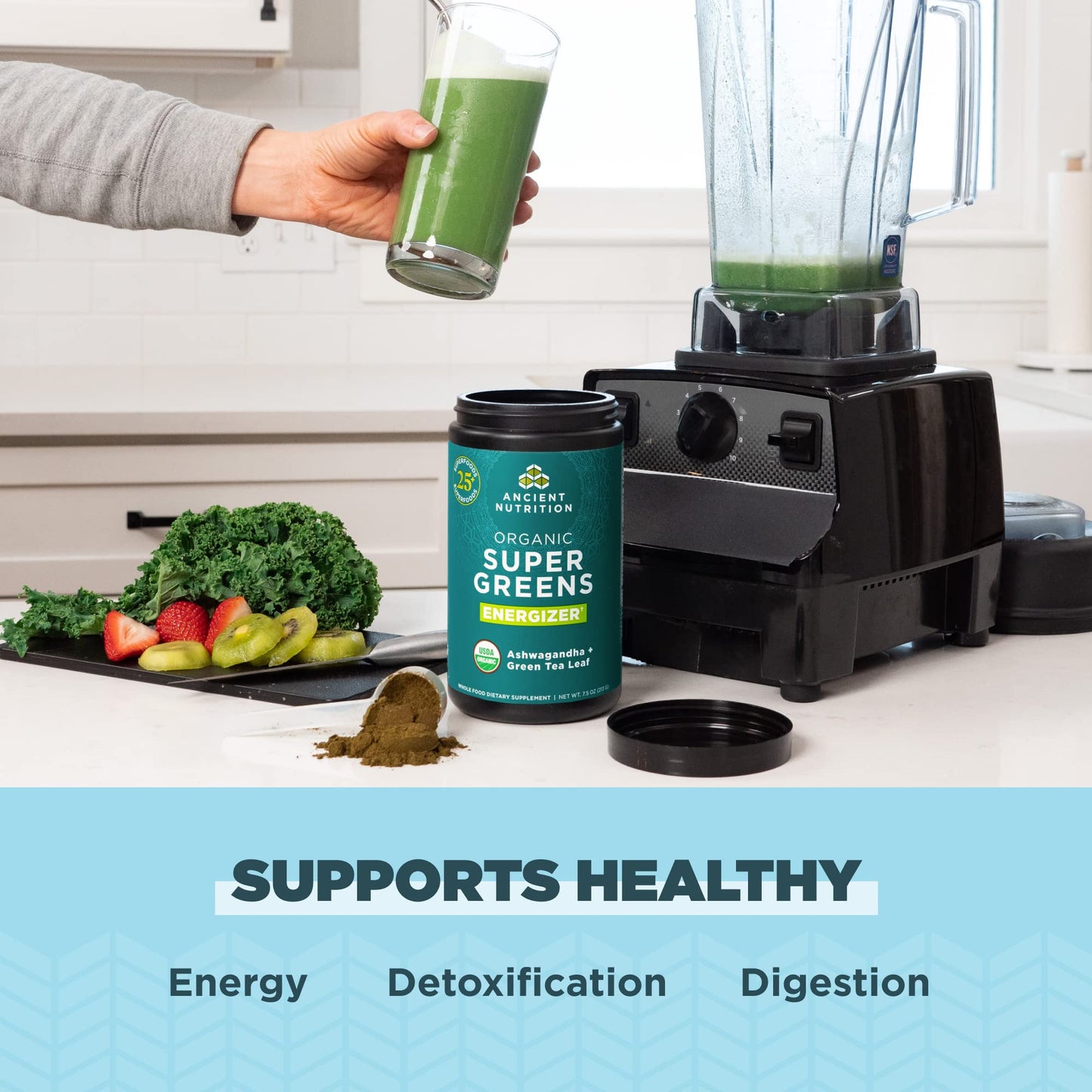 Ancient Nutrition Supergreens Energizer Powder, Organic Superfood Powder with Caffeine Ancient NutritionBuy Supplements Australia