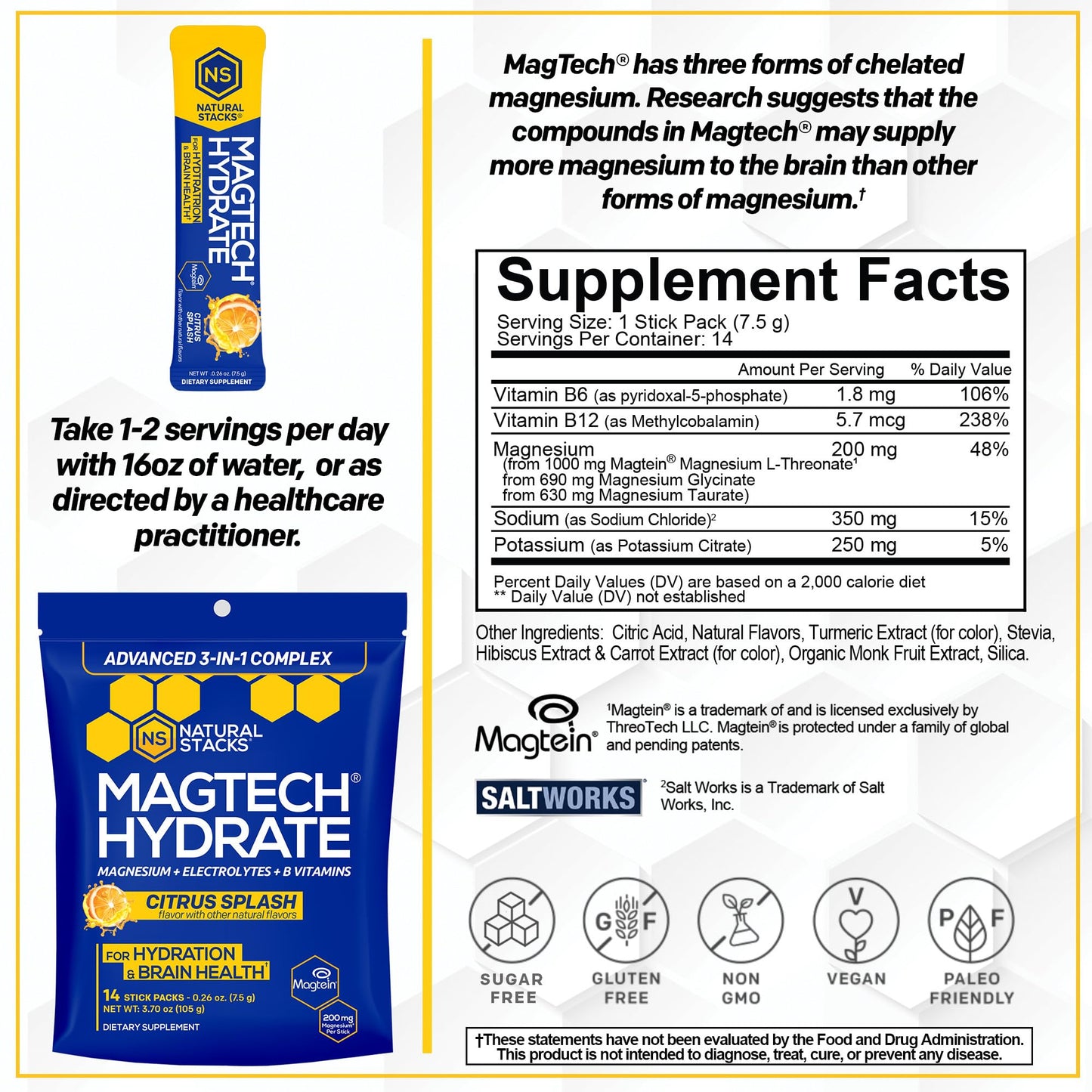 NATURAL STACKS Creatine Monohydrate & Magtech Hydrate Bundle - 2500mg Creatine + 200mg Elemental Magnesium Per Serving - Supports Hydration, Brain Health & Endurance - 44 Total Servings NATURAL STACKSBuy Supplements Australia