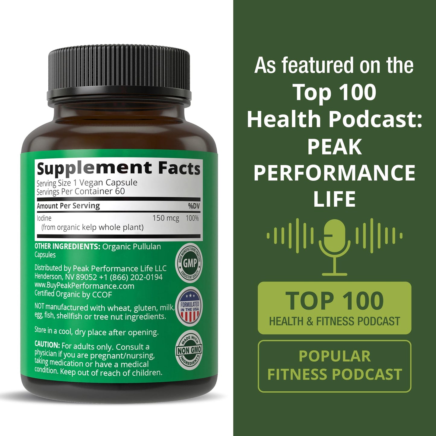 Raw Whole Food Iodine Supplement from Organic Kelp (Ascophyllum Nodosum) by Peak Performance. Potassium Iodide Support Tablets. for Metabolism, Energy, and Immune. 60 Vegan Capsules, Pills. Peak PerformanceBuy Supplements Australia