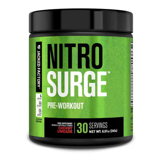 Jacked Factory NITROSURGE Pre Workout Supplement - Endless Energy, Instant Strength Gains, Clear Focus, Intense Pumps - NO Booster & Preworkout Powder with Beta Alanine