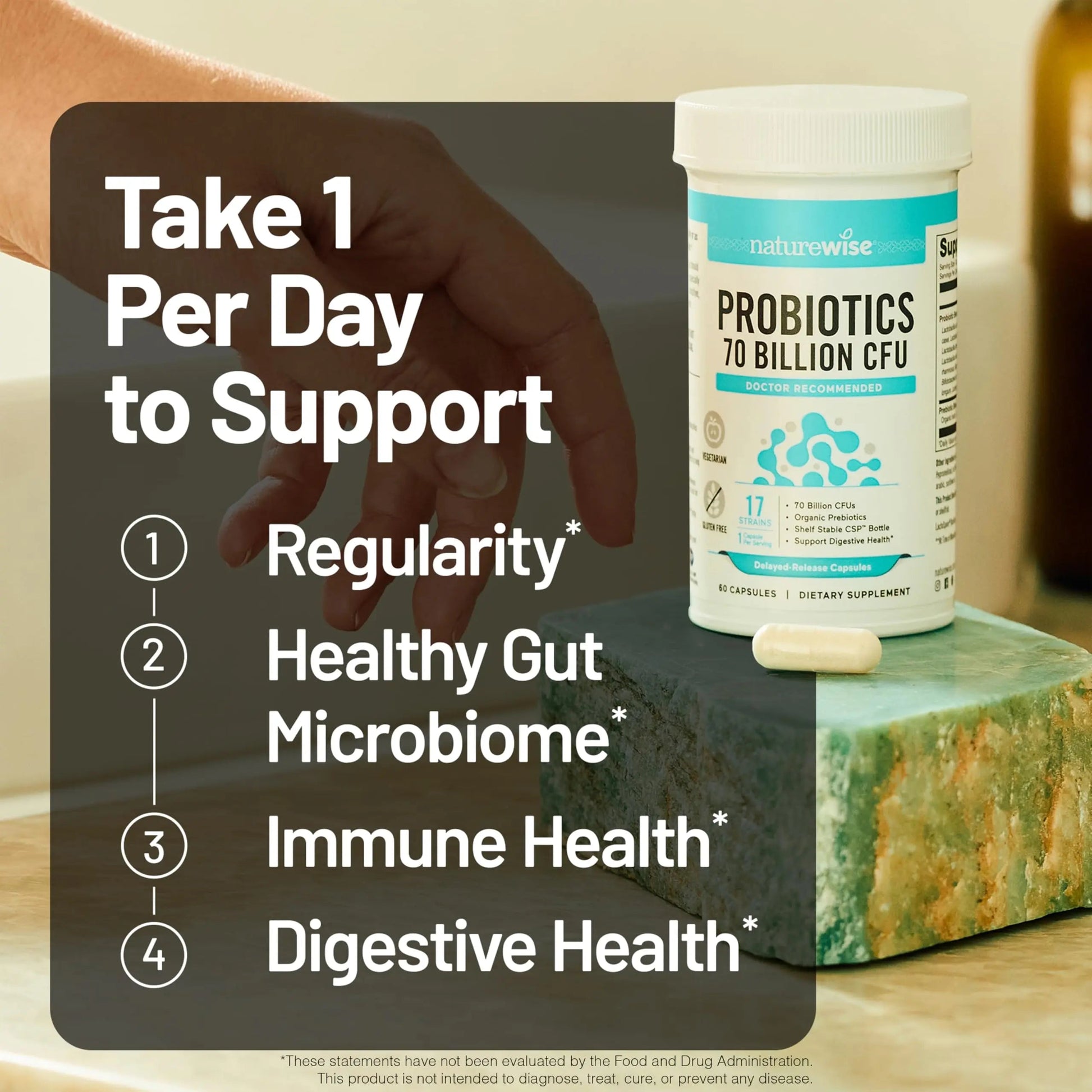 NatureWise Probiotics 70 Billion CFU - 17 Strains + Organic Prebiotics - Immune, Digestive & Gut Health Support for Women & Men - Vegetarian, Gluten-Free, Non-GMO - 60 Capsules[2-Month Supply] NatureWiseBuy Supplements Australia