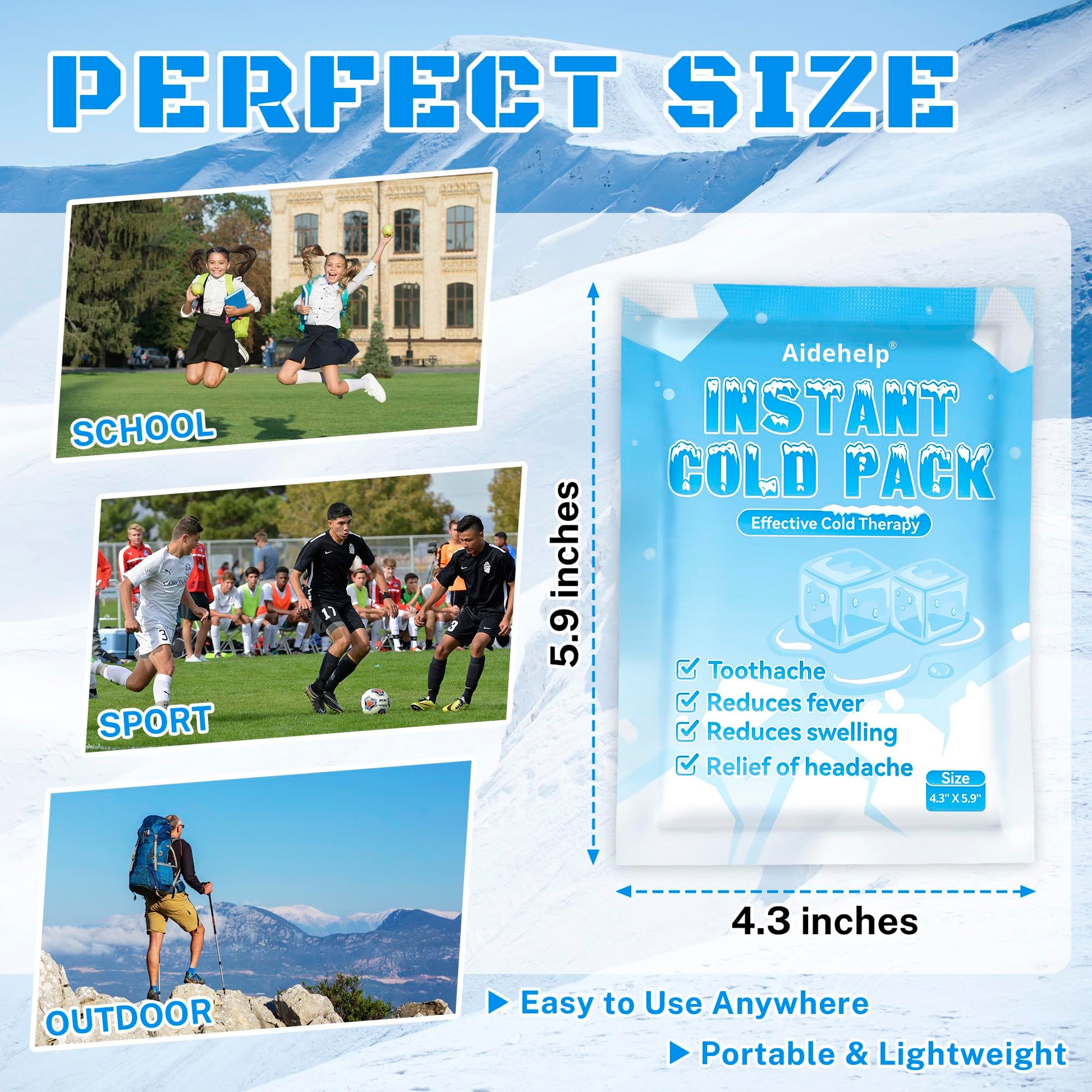 8 Pack Instant Cold Packs (4.3" x 5.9") - Disposable Ice Packs for Injuries | Cold Compress Ice Pack for Pain Relief, Swelling, Inflammation, Sprains, Toothache - Cold Pack for Athletes Aidehelp buy supplements Au