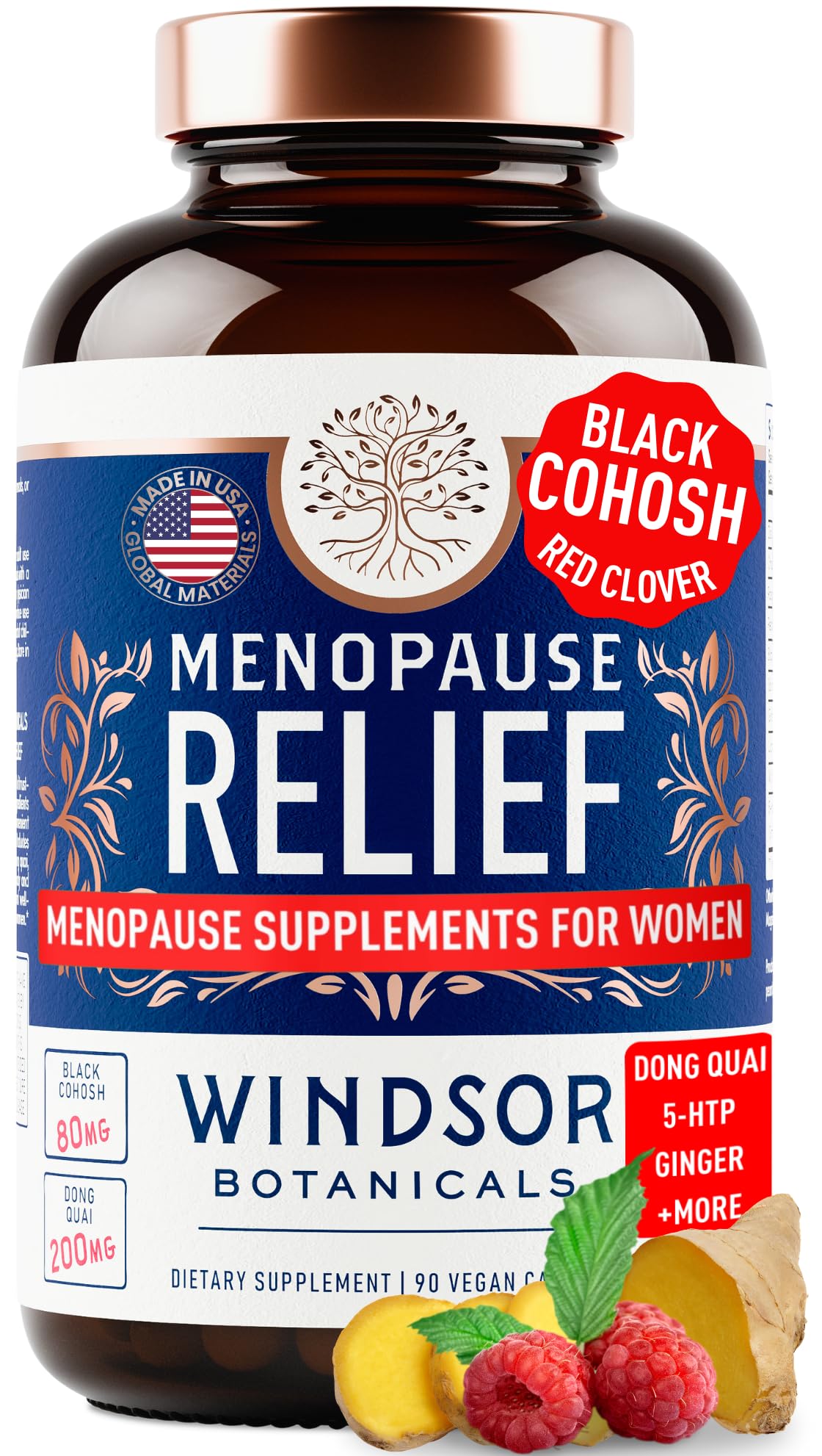 Menopause Supplements for Women - 5-HTP, Dong Quai, Black Cohosh for Menopause Hot Flashes, Night Sweats Relief Support - Womens Pre Meno Premenopausal Perimenopause Supplement - 90 Caps WINDSOR BOTANICALSBuy Supplements Australia