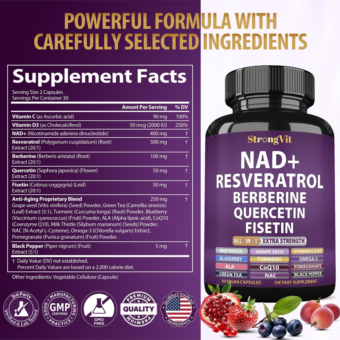 NAD Resveratrol Supplement with Berberine, Quercetin, CoQ10. Anti-Aging Formula for Women & Men. Liposomal NAD Plus, NAD+ Booster, Pure Organic Vitamin, USA StrongVitBuy Supplements Australia