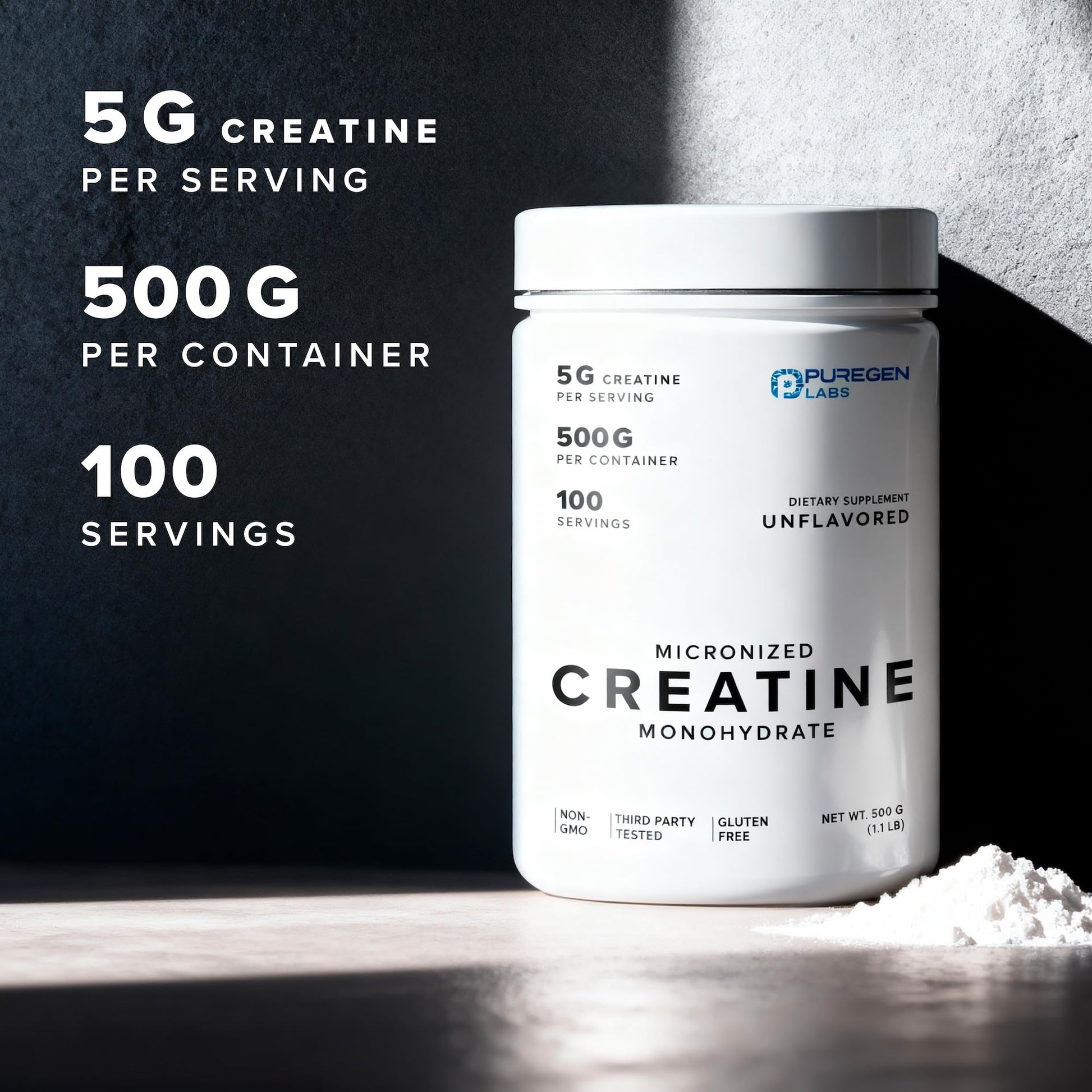 Puregen Labs Micronized Creatine Monohydrate Powder 500g – Pure, Unflavored, No Additives | 5000mg Per Serv (5g) - 100 Servings | Third Party Tested for Quality P Puregen LabsBuy Supplements Australia