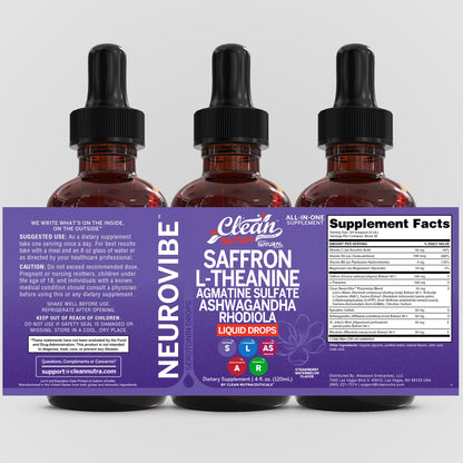 Saffron Supplements Liquid Drops L-Theanine Agmatine Sulfate Ashwagandha Magnesium Glycinate B6 Magnesium Stress Relief Mood Support 5-HTP GABA Supplement Vitamin D 4oz by Clean Nutra Clean Nutraceuticals buy supplements Au