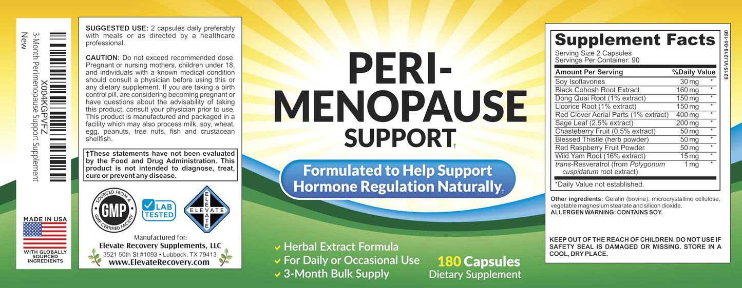 Perimenopause Support (3-Month) Supplement Blend | Women's Health & Hormone Support with 11 Herbs & Extracts | Female Hormonal Balance Supplements | 90-Day Bulk Supply | 180 Capsules Elevate Recovery SupplementsBuy Supplements Australia