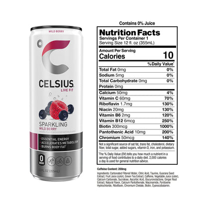 CELSIUS Sparkling Wild Berry, Functional Essential Energy Drink 12 Fl Oz (Pack of 12) CELSIUSBuy Supplements Australia