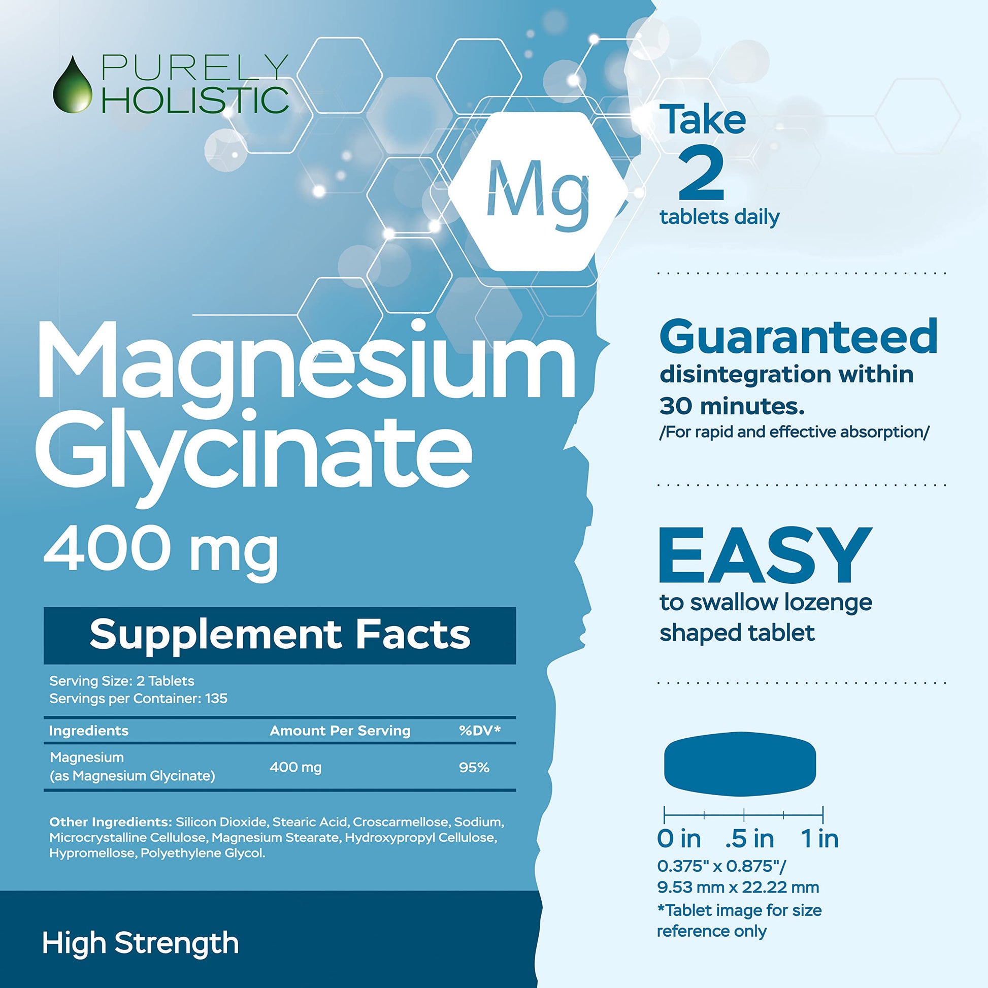 Magnesium Glycinate 400mg - 270 Magnesium Tablets (not Capsules) - 400 mg Elemental Magnesium - Highly Bioavailable - Vegan and Vegetarian - for Improved Sleep, Stress Relief & Cramp Defense Purely HolisticBuy Supplements Australia