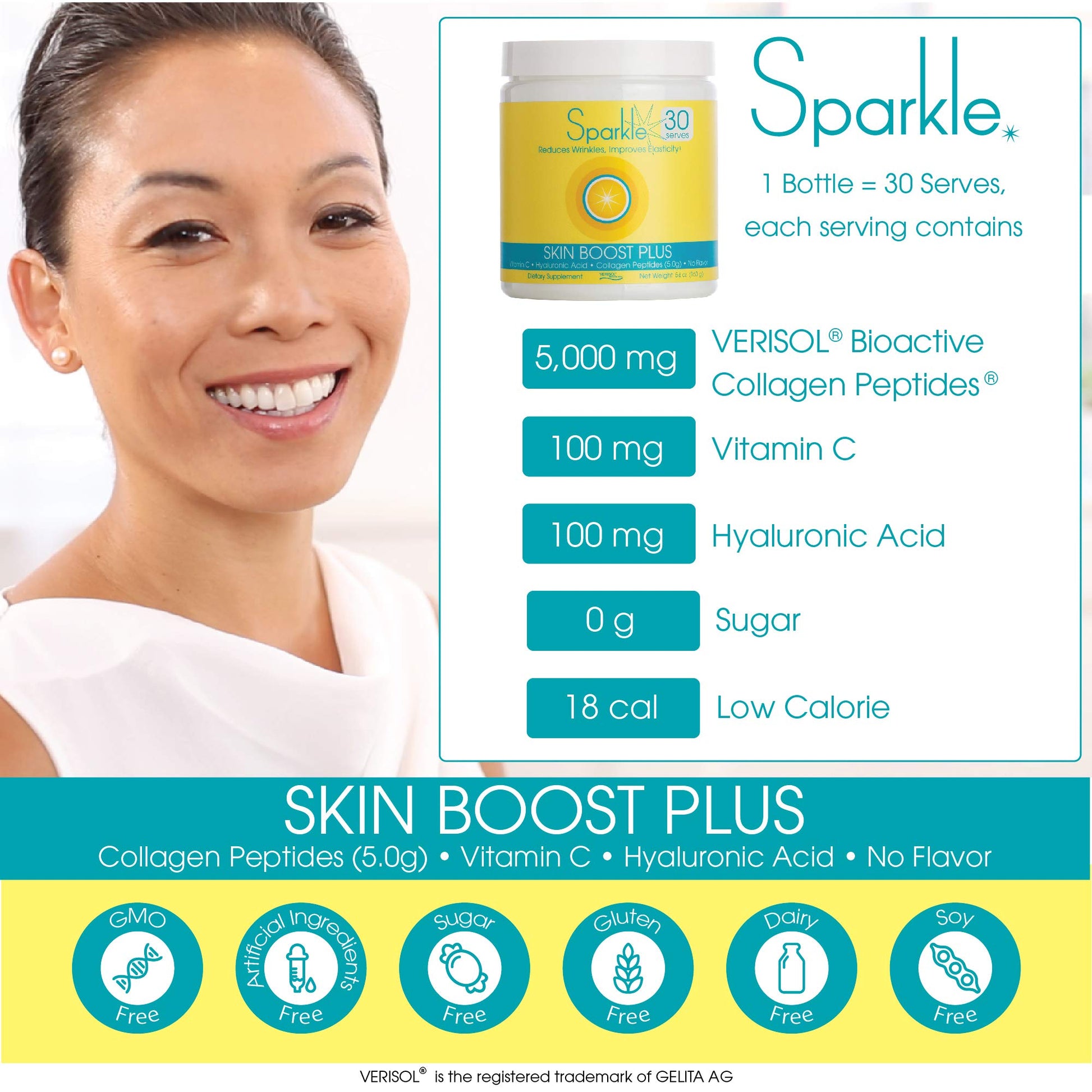 Hydrolyzed Collagen Powder - Sparkle Skin Boost Plus (No Flavor) [30-Serves] Verisol Pept Sparkle CollagenBuy Supplements Australia