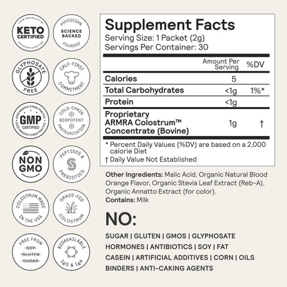 ARMRA Colostrum Powder | Blood Orange | Gut Health & Bloating | Skin & Hair | Immunity | Keto, Gluten & Fat-Free | 60 Servings ARMRABuy Supplements Australia