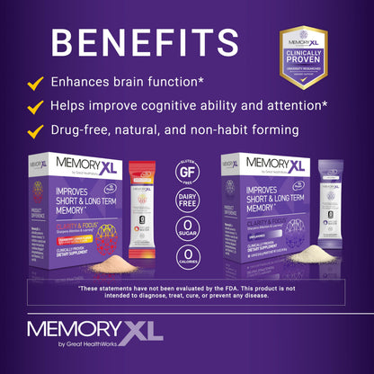MemoryXL, Magnesium L-Threonate: Brain Supplement for Memory & Focus; Magtein®, Phosphatidylserine, Vitamin Mix. Improves Memory Focus Attention Learning & Logic. 0 Sugar, 0 cal, 30pk Cranberry Lemon OmegaXLBuy Supplements Australia