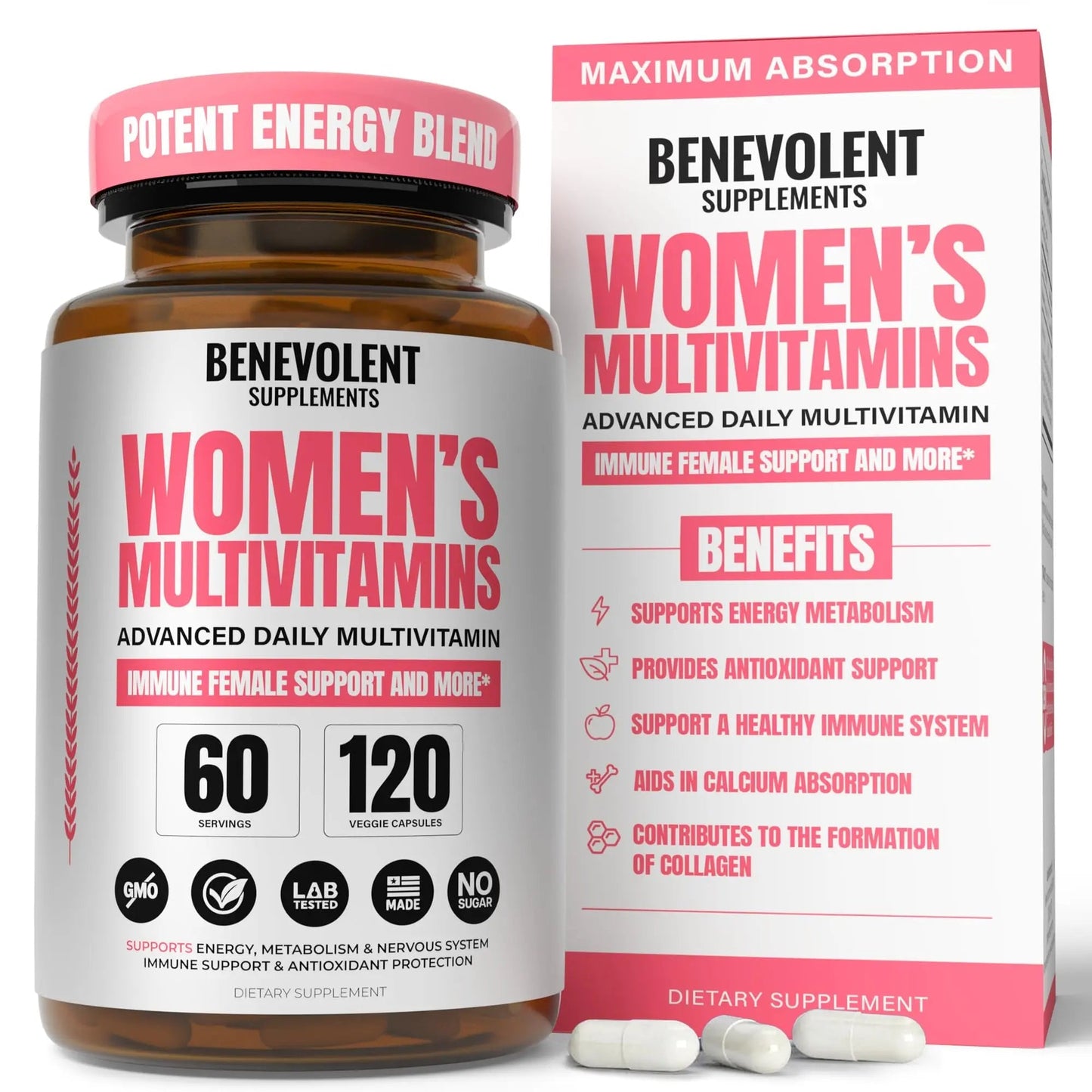 Multivitamin for Women - Supplement for Energy, Immunity, & Female Support - Daily Vitamins for Women with Biotin, Calcium, Magnesium Benevolent NourishmentBuy Supplements Australia