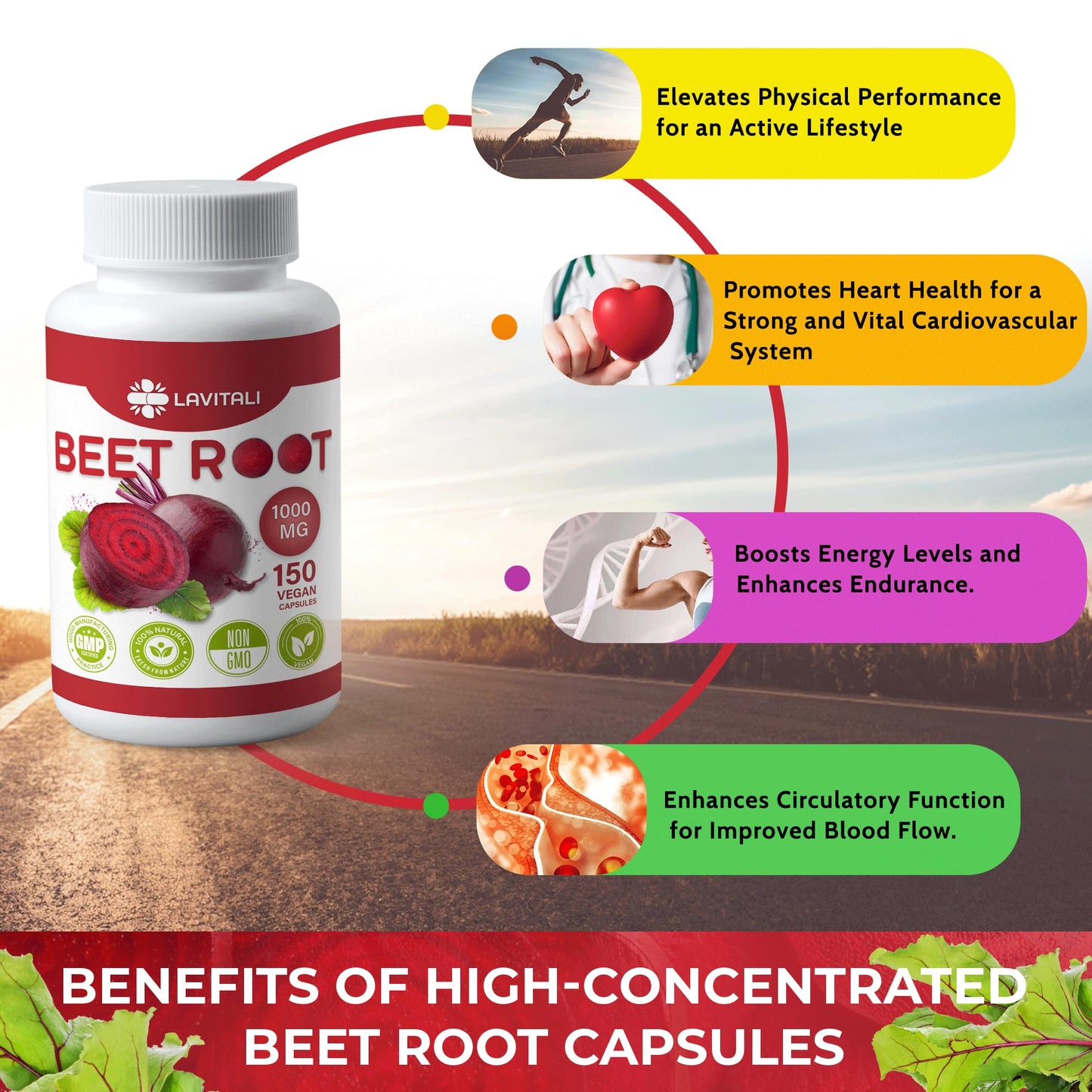 LaVitali 275 Beet Root Extract Capsules, 1000mg per Serving, High Concentrated Herbal Power Extract for Providing Nitric Oxide, Boosting Athletic Performance (275 Capsules)