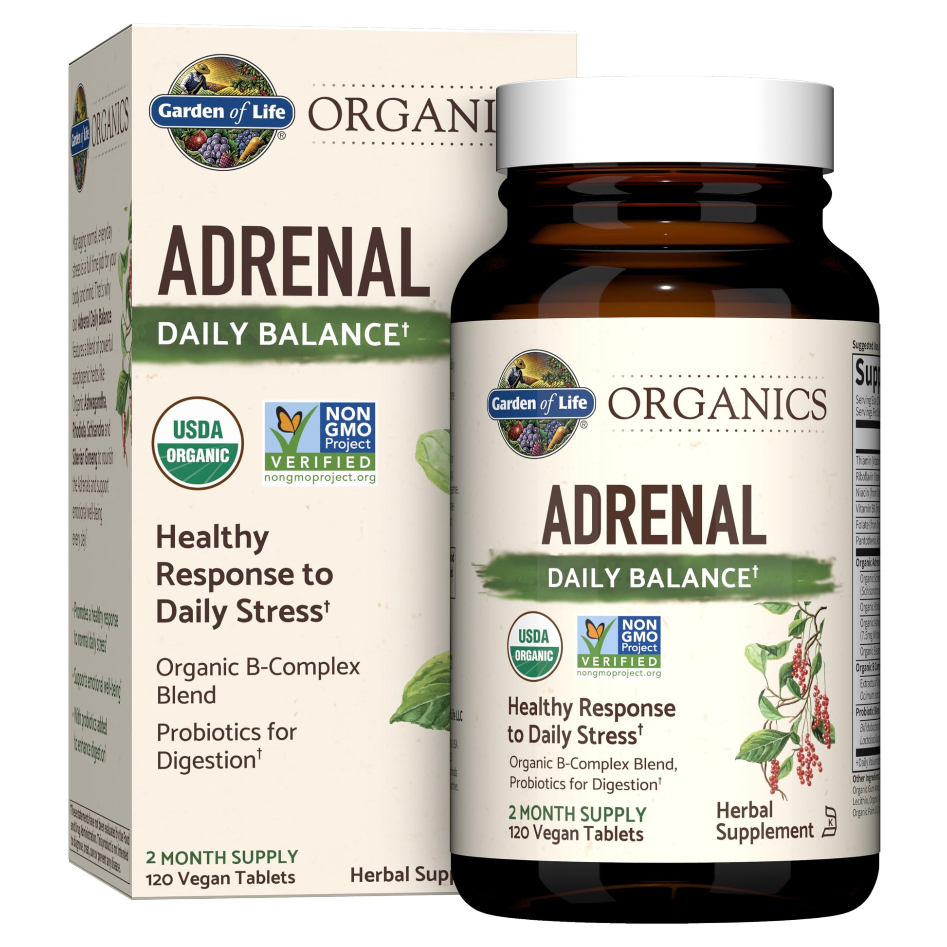 Garden of Life Organics Adrenal Daily Balance, Adaptogenic Herbs Ashwagandha, Holy Basil, B Complex & Probiotics, Organic Non-GMO, Vegan, Gluten Free Supplement, Two Month Supply, 120 Tablets Garden of LifeBuy Supplements Australia