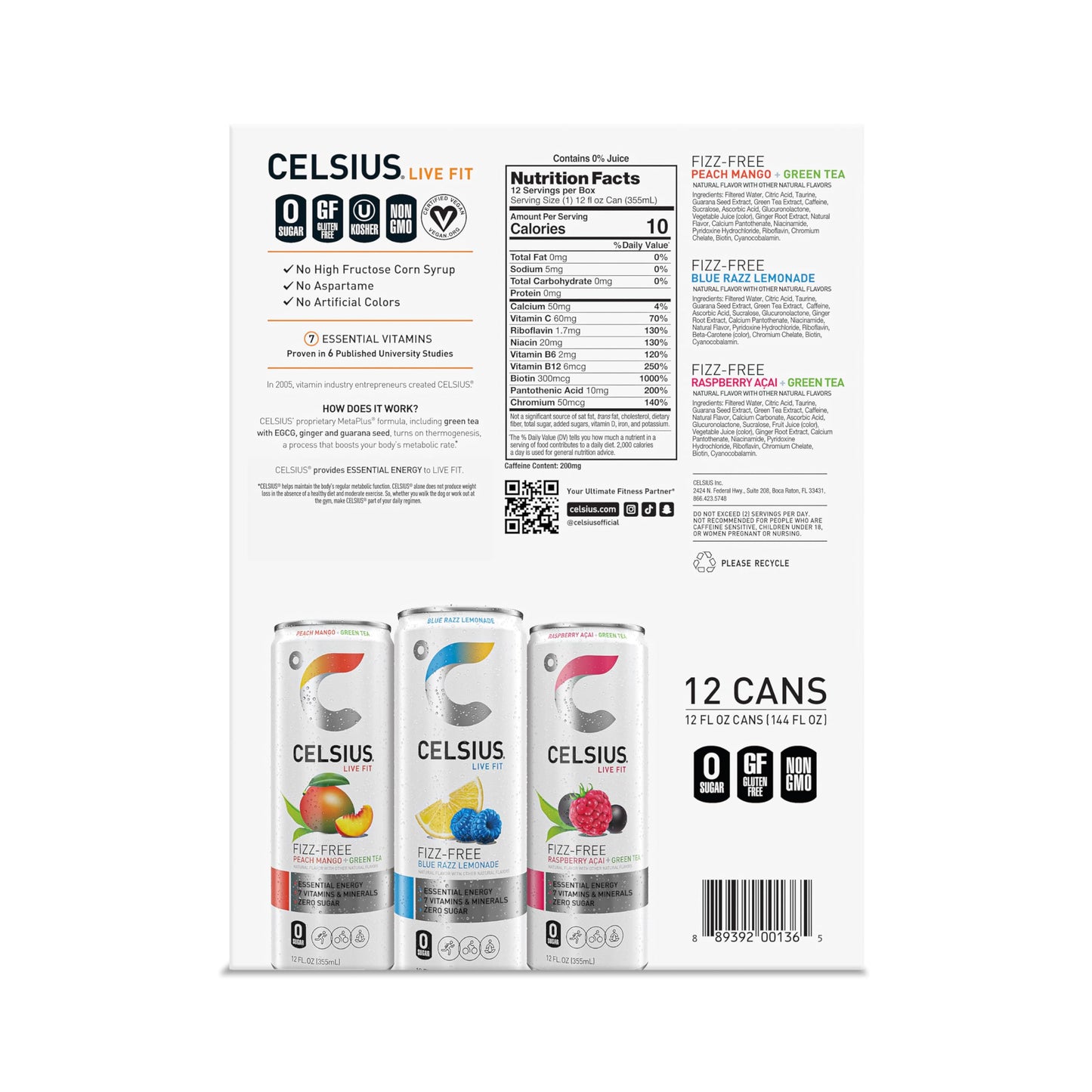 CELSIUS Fizz Free Variety Pack, Functional Essential Energy Drink 12 Fl Oz (Pack of 12) CELSIUSBuy Supplements Australia