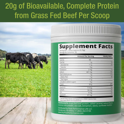 Grass Fed Beef Protein Powder - Lactose Free Great Tasting Beef Protein Isolate. Complete Animal Based Non Dairy Paleo Carnivore Supplement for Prime Muscle Building. No Whey. Salted Caramel Flavor Peak PerformanceBuy Supplements Australia