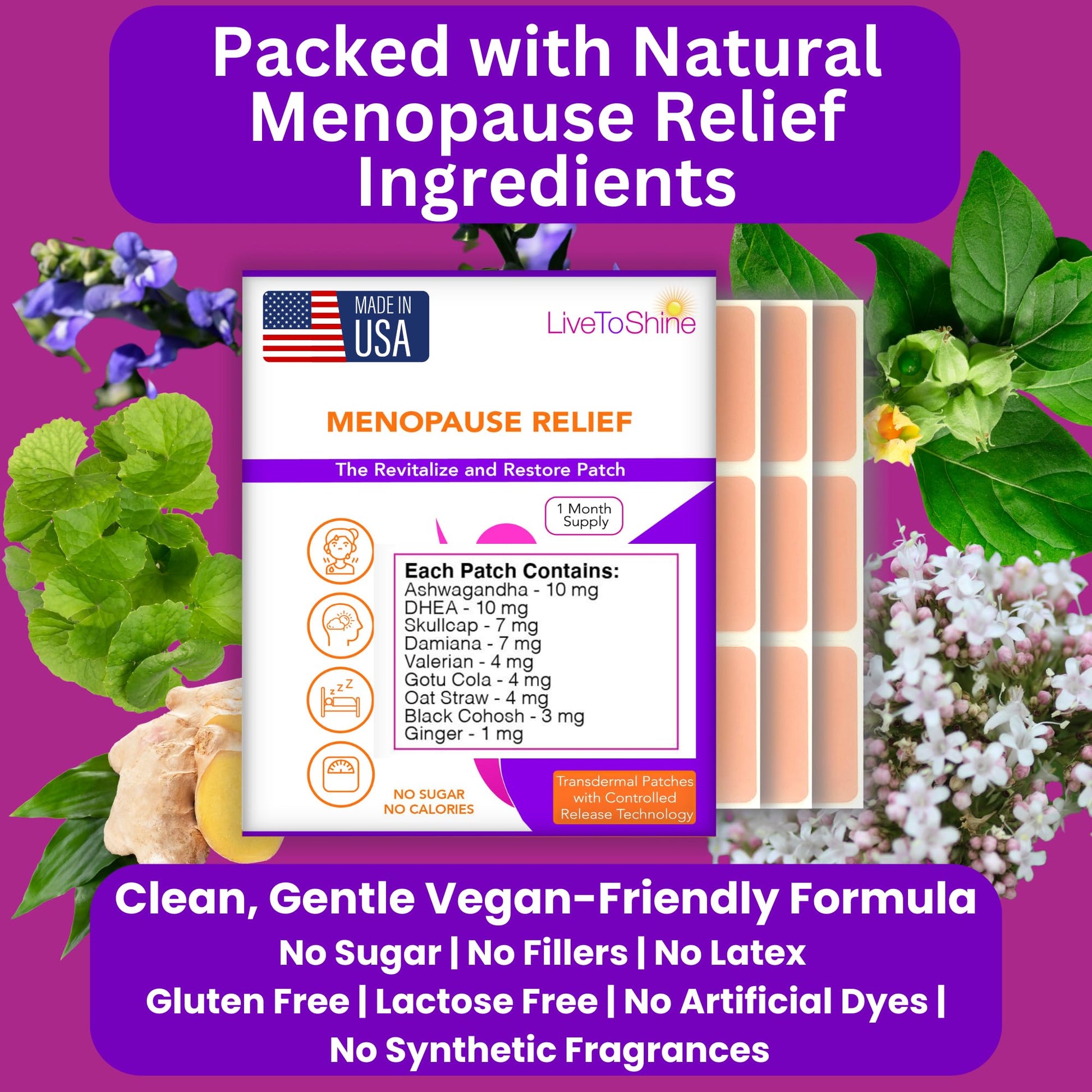 Menopause & Perimenopause Relief Patch for Women – Hot Flash, Mood & Symptom Support – Black Cohosh, Ashwagandha & More – 30 Topical Patches – USA Made by Live to Shine Live To ShineBuy Supplements Australia