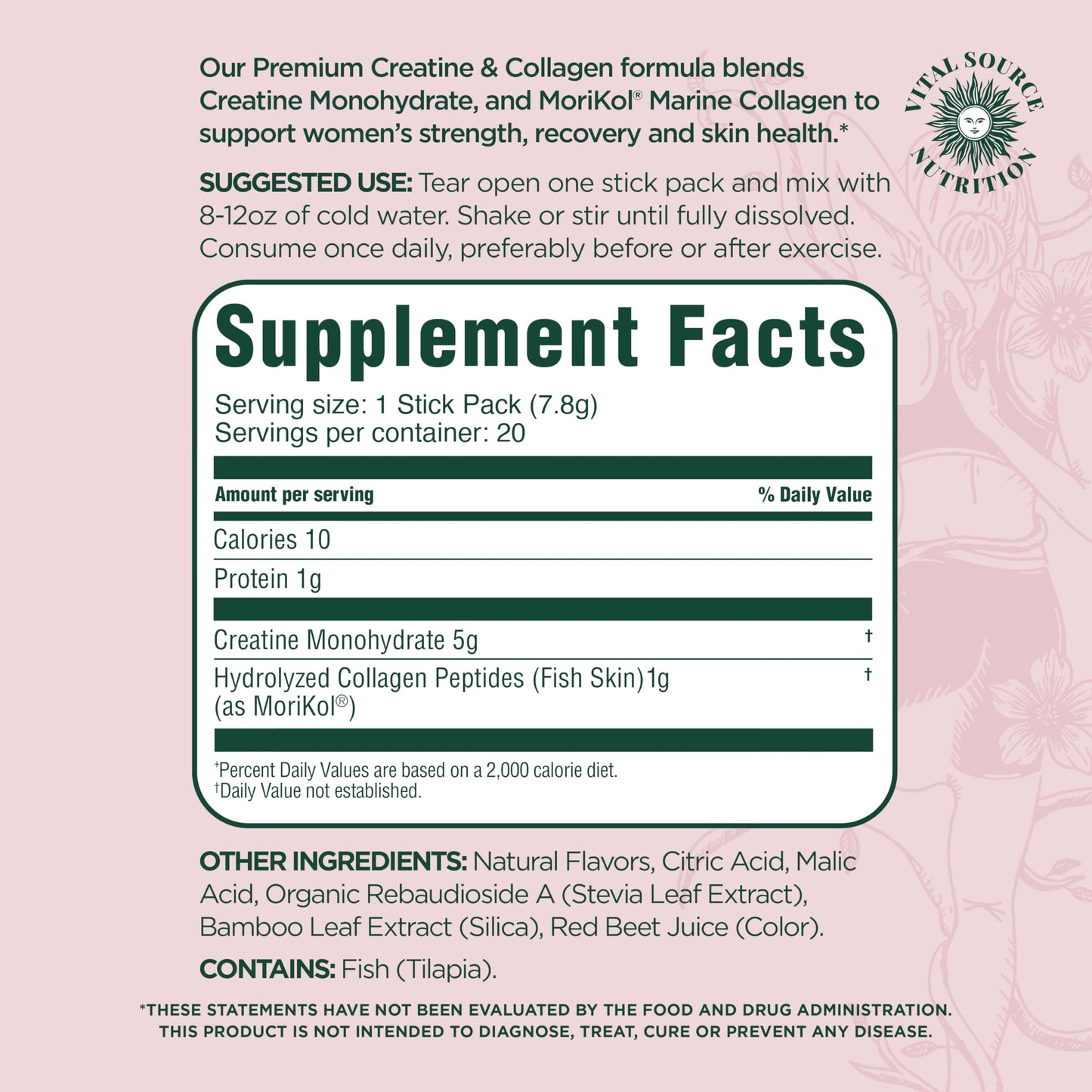 Vital Source Nutrition - Flexi - Creatine & Collagen Stick Packs - 5g Creatine Monohydrate + 1g MoriKol Collagen -Supports Strength, Recovery & Skin Health -20 Servings