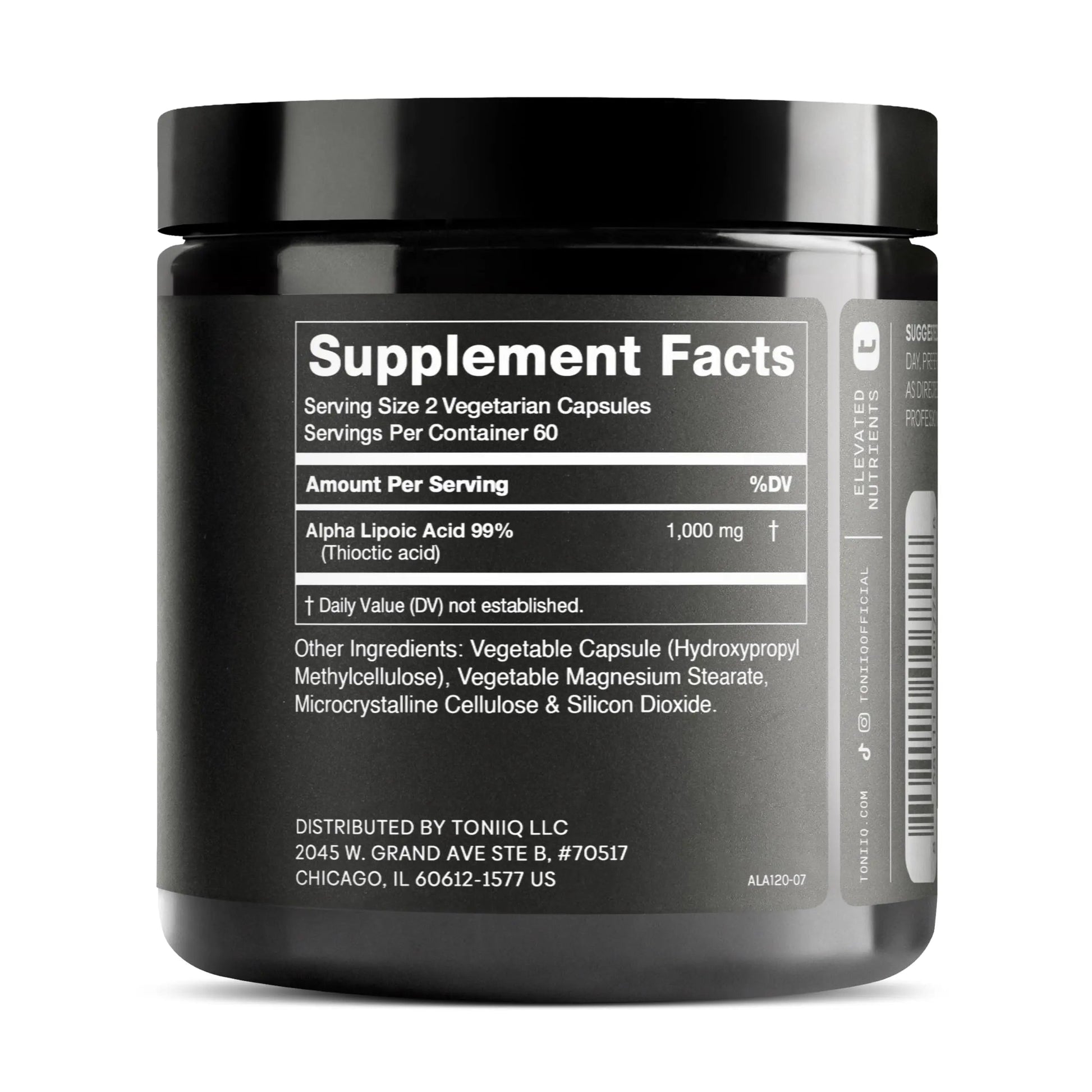 Toniiq 1000mg Ultra High Strength Alpha Lipoic Acid Capsules - Highly Purified 99%+ USP Standard - 120 Capsules ALA Supplement Toniiq buy supplements Au