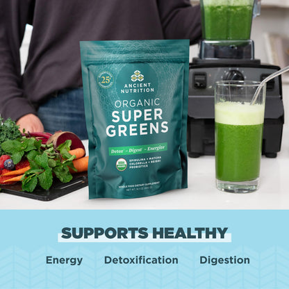 Ancient Nutrition Super Greens Powder, Organic Superfood Powder with Probiotics Made with Spirulina, Chlorella, Matcha, and Digestive Enzymes, 50 Servings, 14.1 oz Ancient NutritionBuy Supplements Australia