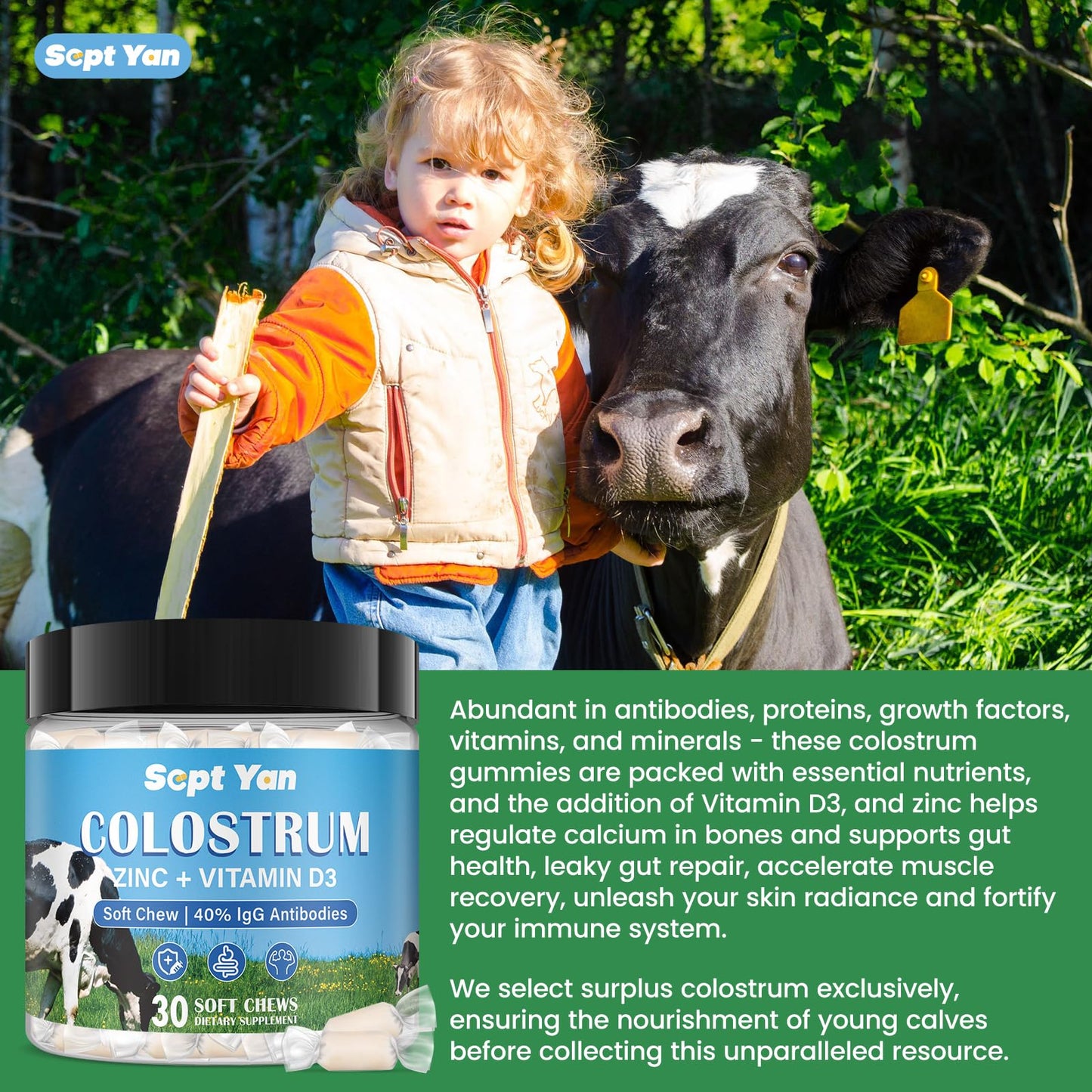 Colostrum Soft Chew Supplement (3000mg + 40% IgG), Concentrated Bovine Colostrum SEPT YANBuy Supplements Australia