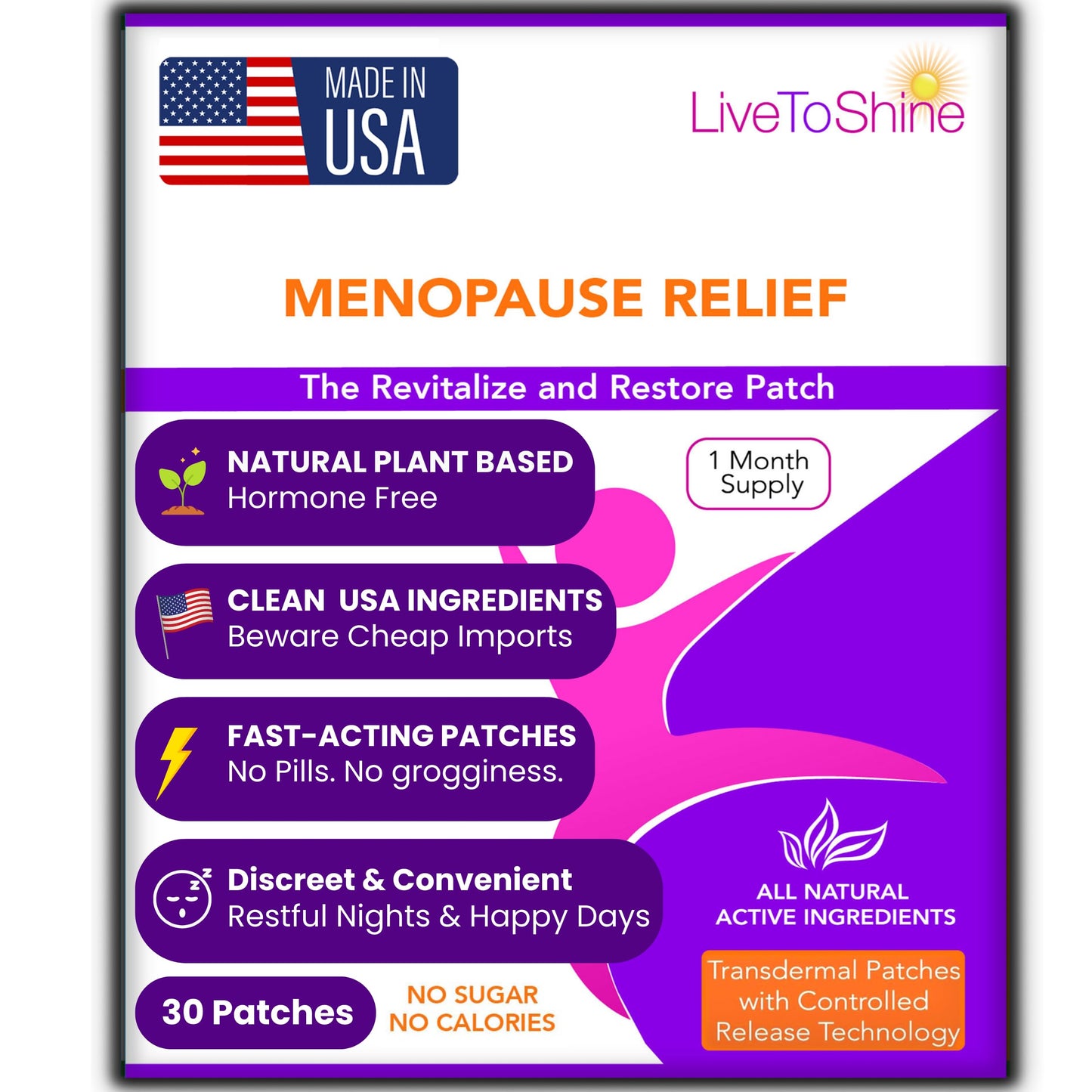Menopause & Perimenopause Relief Patch for Women – Hot Flash, Mood & Symptom Support – Black Cohosh, Ashwagandha & More – 30 Topical Patches – USA Made by Live to Shine Live To ShineBuy Supplements Australia