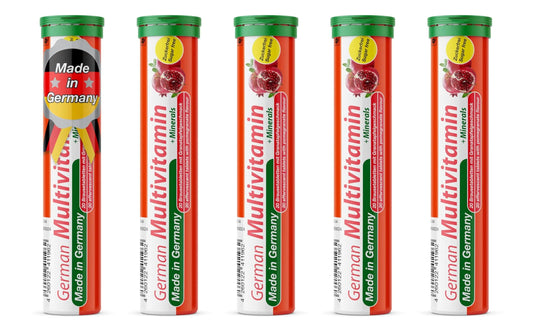 T&D German Multvitamin + Minerals 10 Vitamins 2 Minerals - 100 Vegan Drink Effervescent Tablets - Pomegranate Flavor T&D
