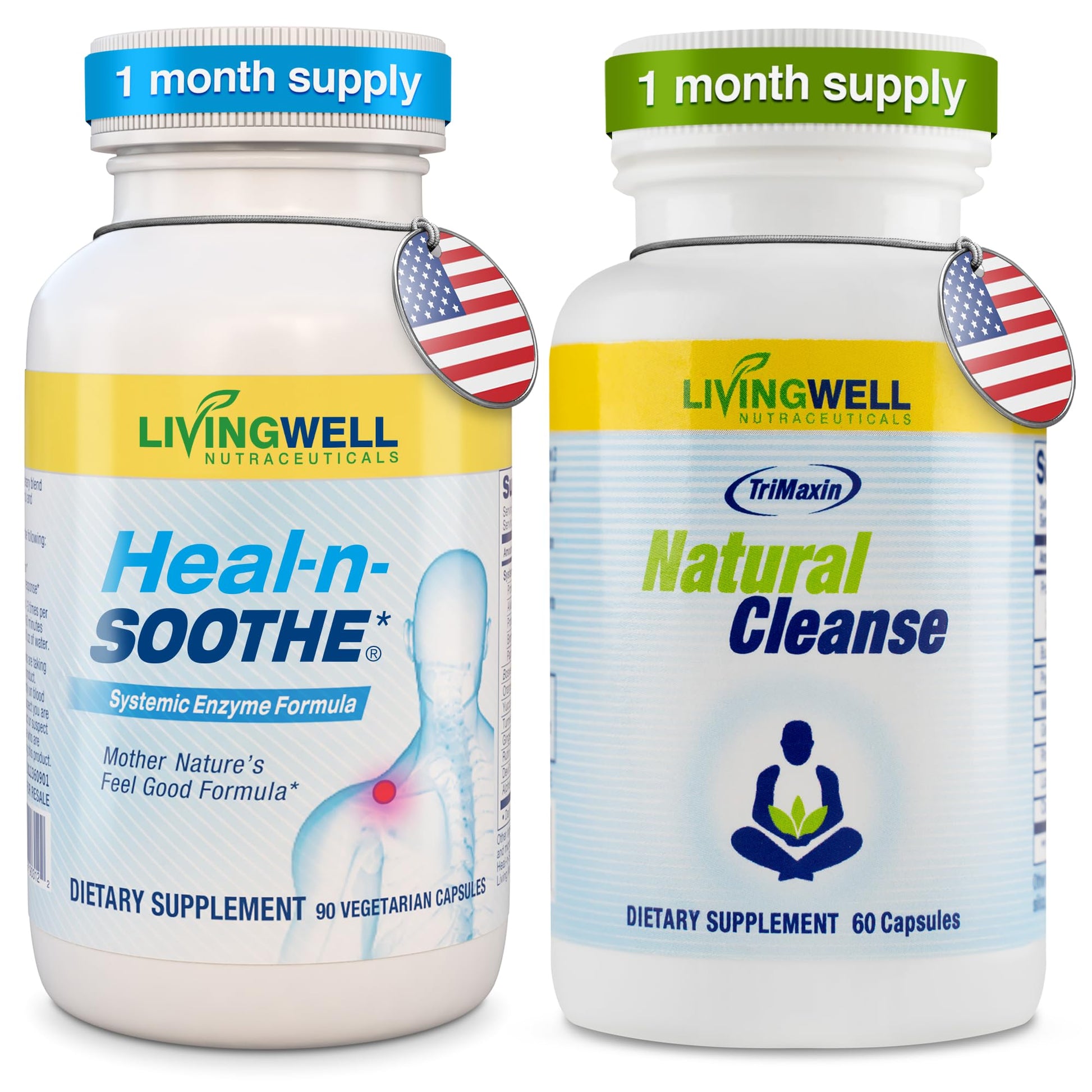 HEAL-N-SOOTHE and Natural Cleanse Dietary Supplement Bundle - Proteolytic Enzymes Formula with Turmeric, Bromelain, & Boswellia for Joint Support, Buckthorn Bark, Psyllium Husk, Milk Thistle, & Ginger HEAL-N-SOOTHE buy supplements Au