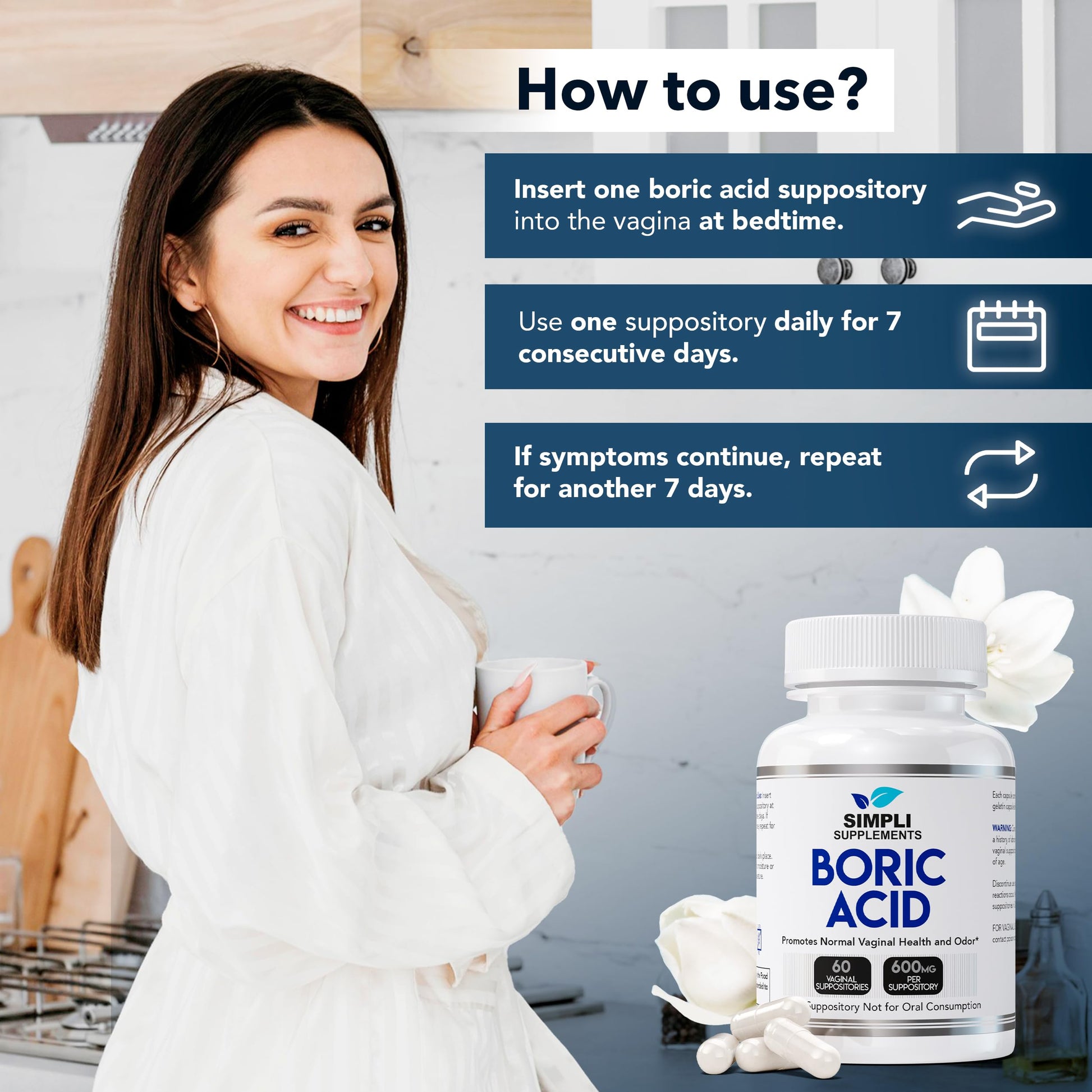 Simpli Supplements Boric Acid Suppositories for Women 600mg – 60 Count | Vaginal pH Balance Support | Feminine Care | Helps Maintain Freshness & Odor Control Simpli SupplementsBuy Supplements Australia