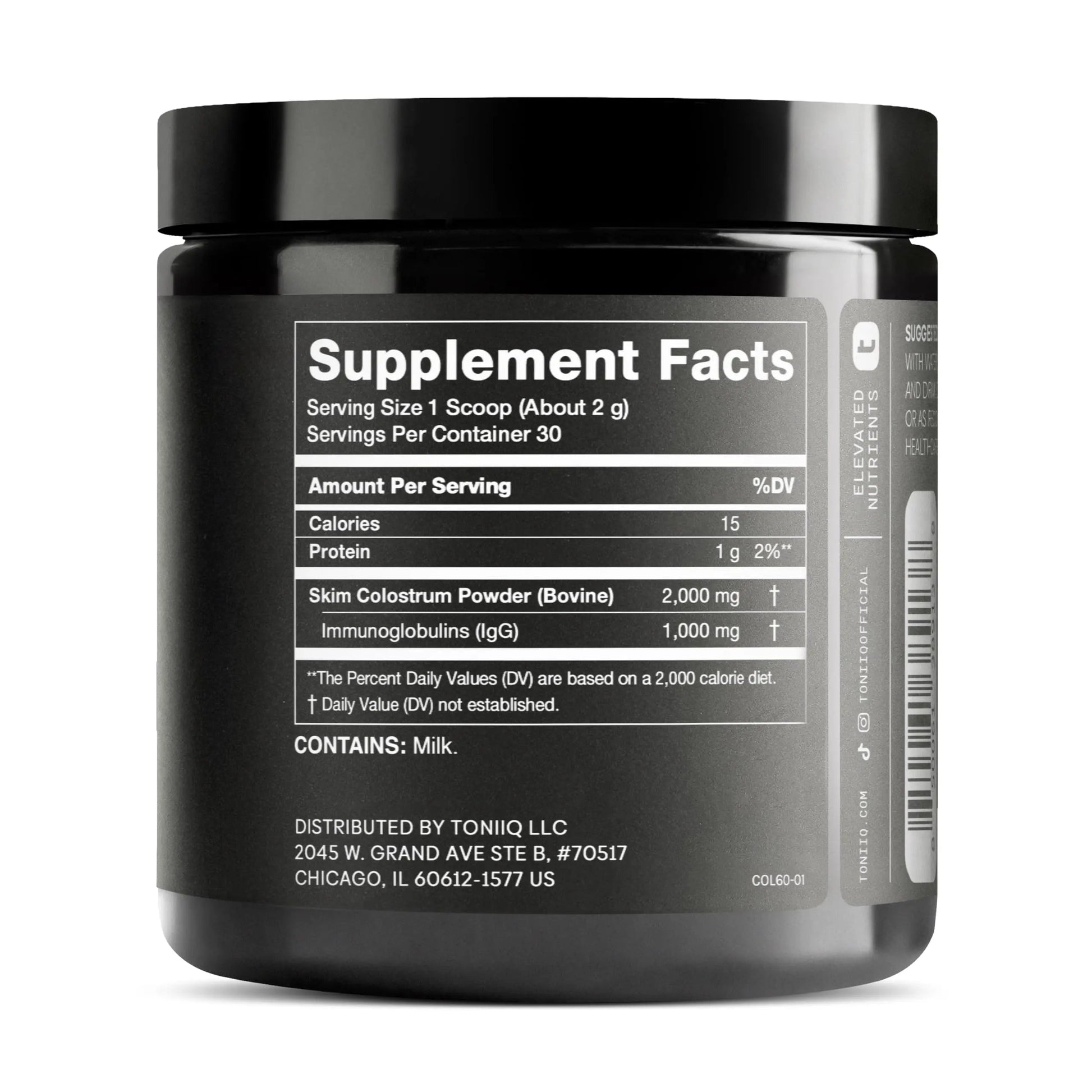 Ultra High Strength Bovine Colostrum Powder - 50% IgG - 2,000mg per Serving - Third Party Tested for Potency - Supports Immune, Gut, and Skin Health - 30 Servings -Premium Bovine Colostrum Supplement Toniiq buy supplements Au