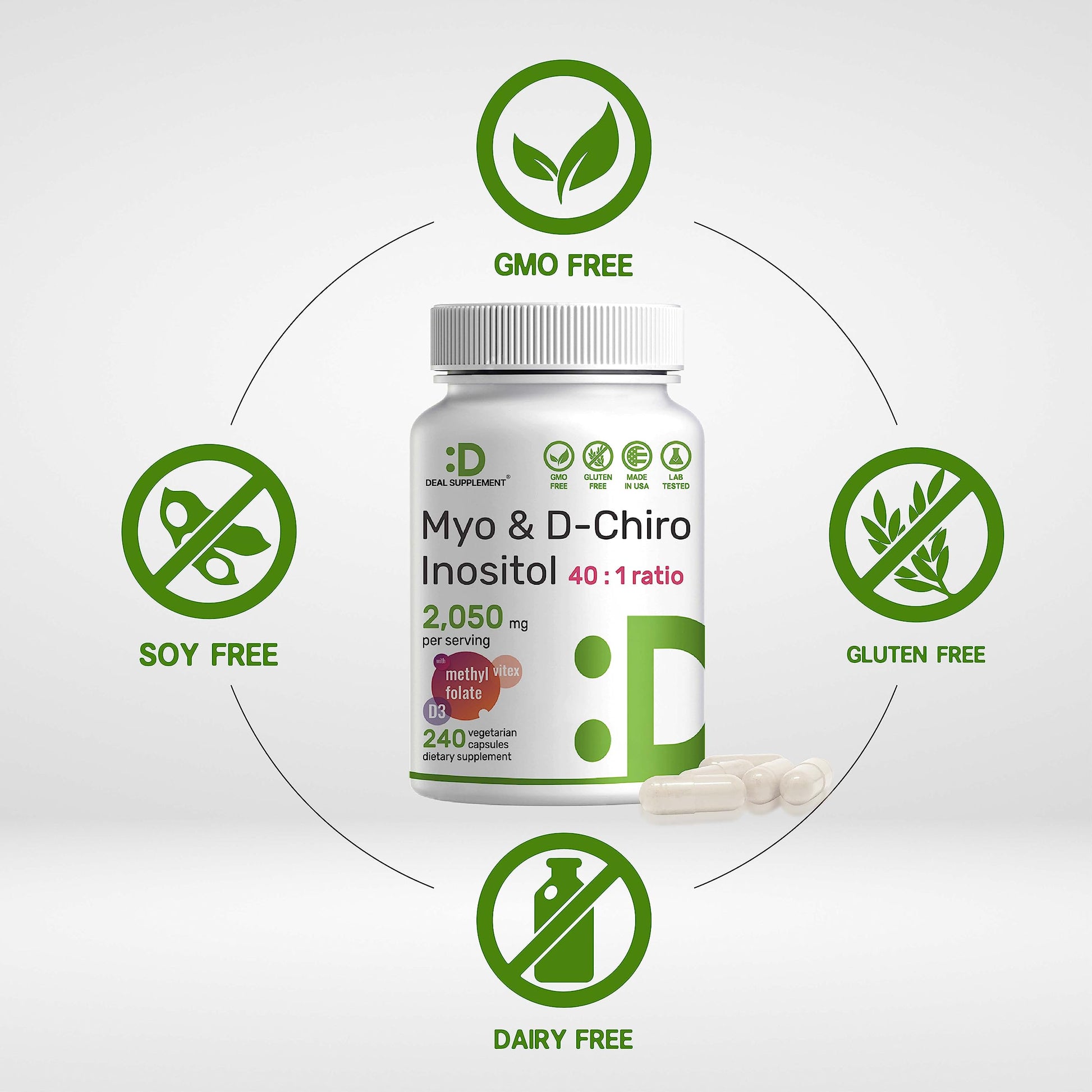 Myo-Inositol & D-Chiro Inositol Supplement (40:1) 2,050mg Per Serving, 240 Veggie Cap DEAL SUPPLEMENTBuy Supplements Australia