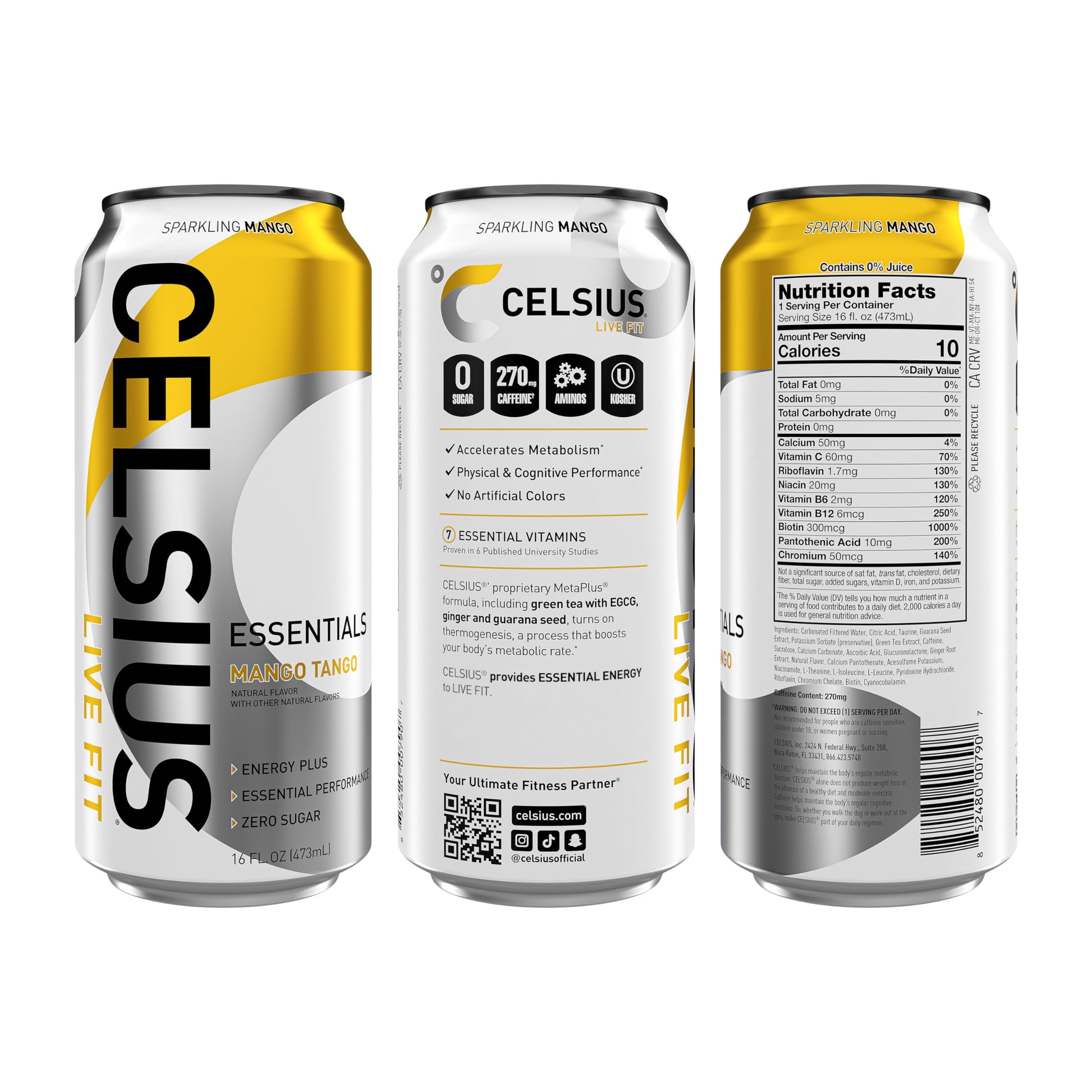 CELSIUS ESSENTIALS, Sparkling Mango Tango, Performance Energy Drink 16 Fl Oz CELSIUSBuy Supplements Australia