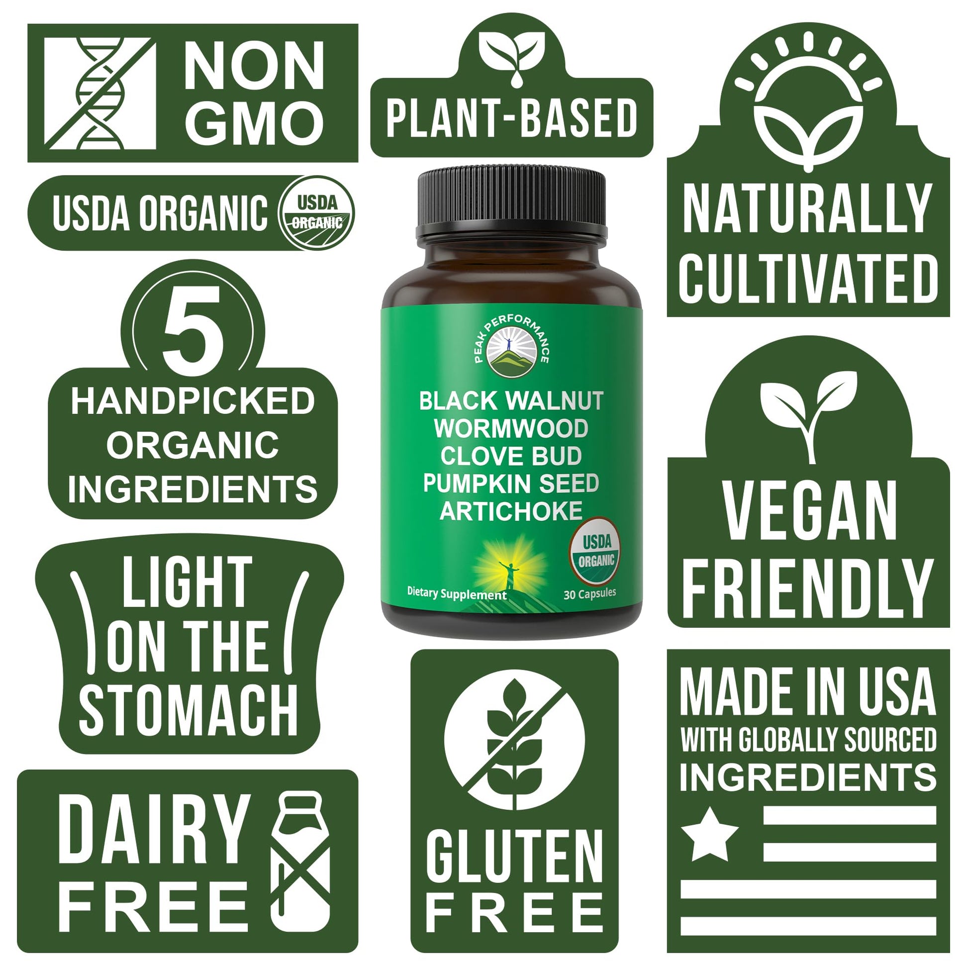 USDA Organic Wormwood Black Walnut Clove Cleanse for Humans. Elimination Detox + Intestinal Support Capsules Supplement for Adults and Kids. Pills with Artichoke and Pumpkin Seed for Added Benefits Peak PerformanceBuy Supplements Australia